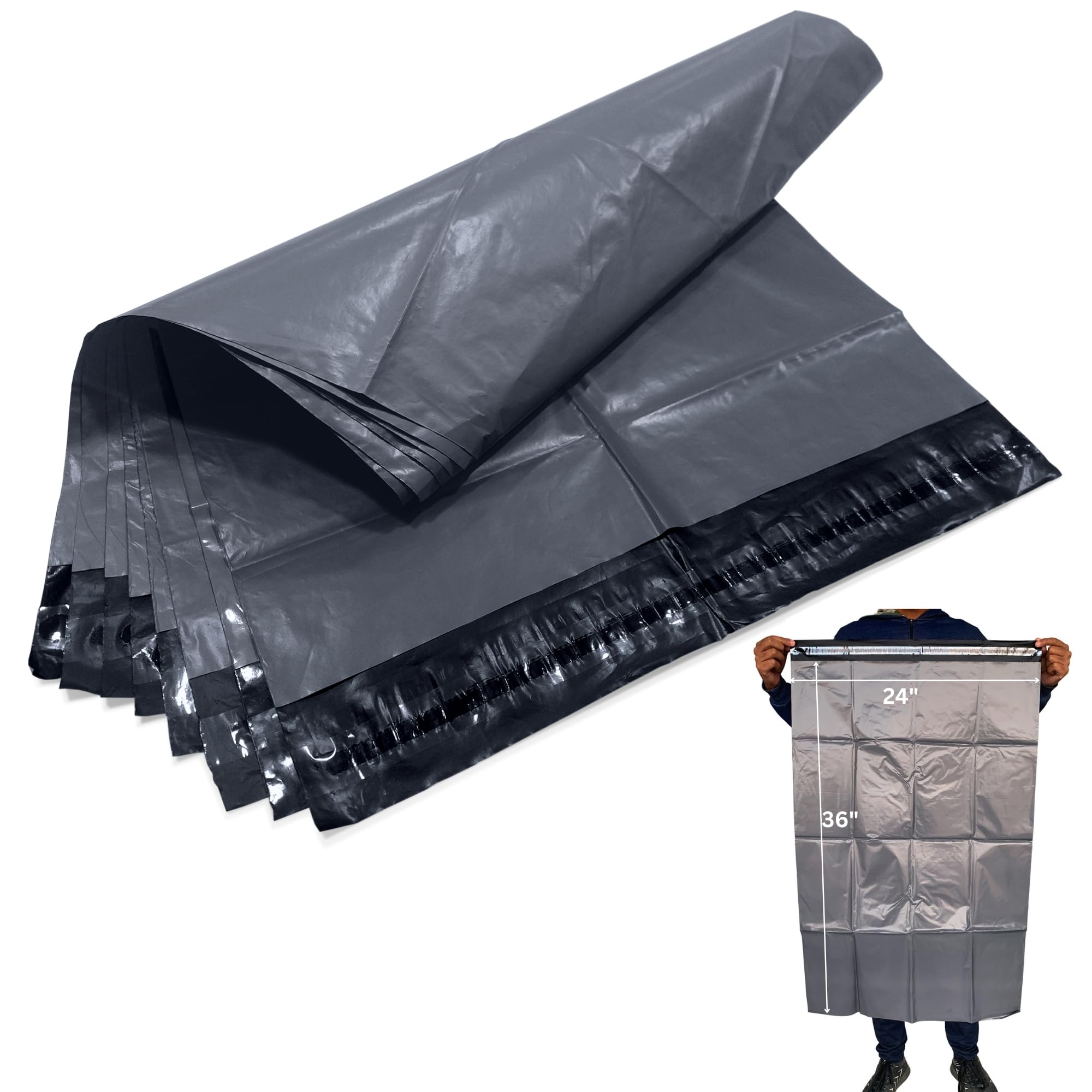 JeeJaan® 20 Pcs Grey Mailing Bags 24 x 36 in (610 x 914mm) Large Poly Mailers Grey Postage Bag - Envelope Postal Courier Shipping Mailers — image 1