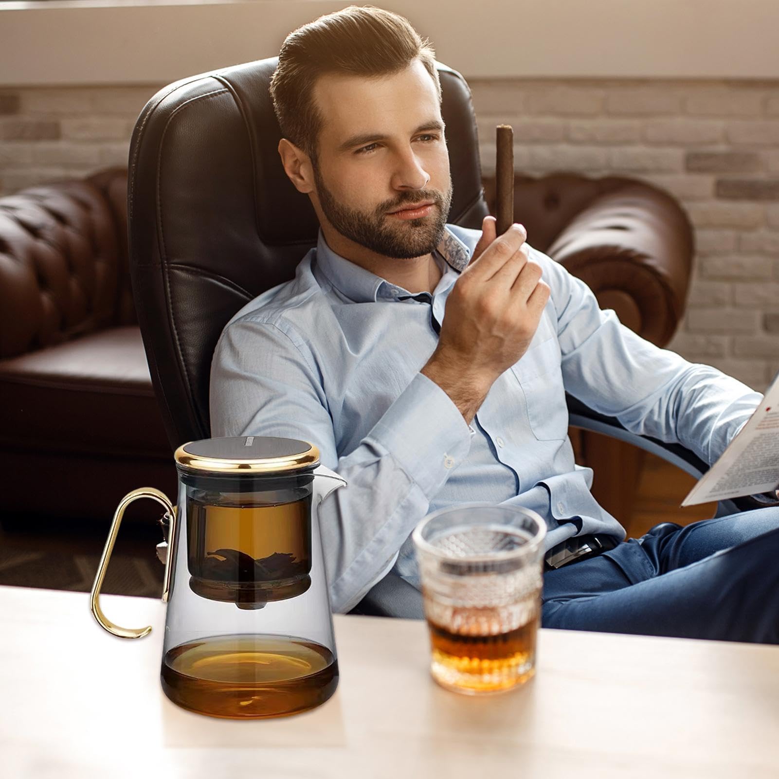 Elegante infusor de té para hojas sueltas, hervidor de magnético | con colador para hojas de té florecientes y sueltas, elegante con asa, 5,91 x 3,94 x 3,94 pulgadas