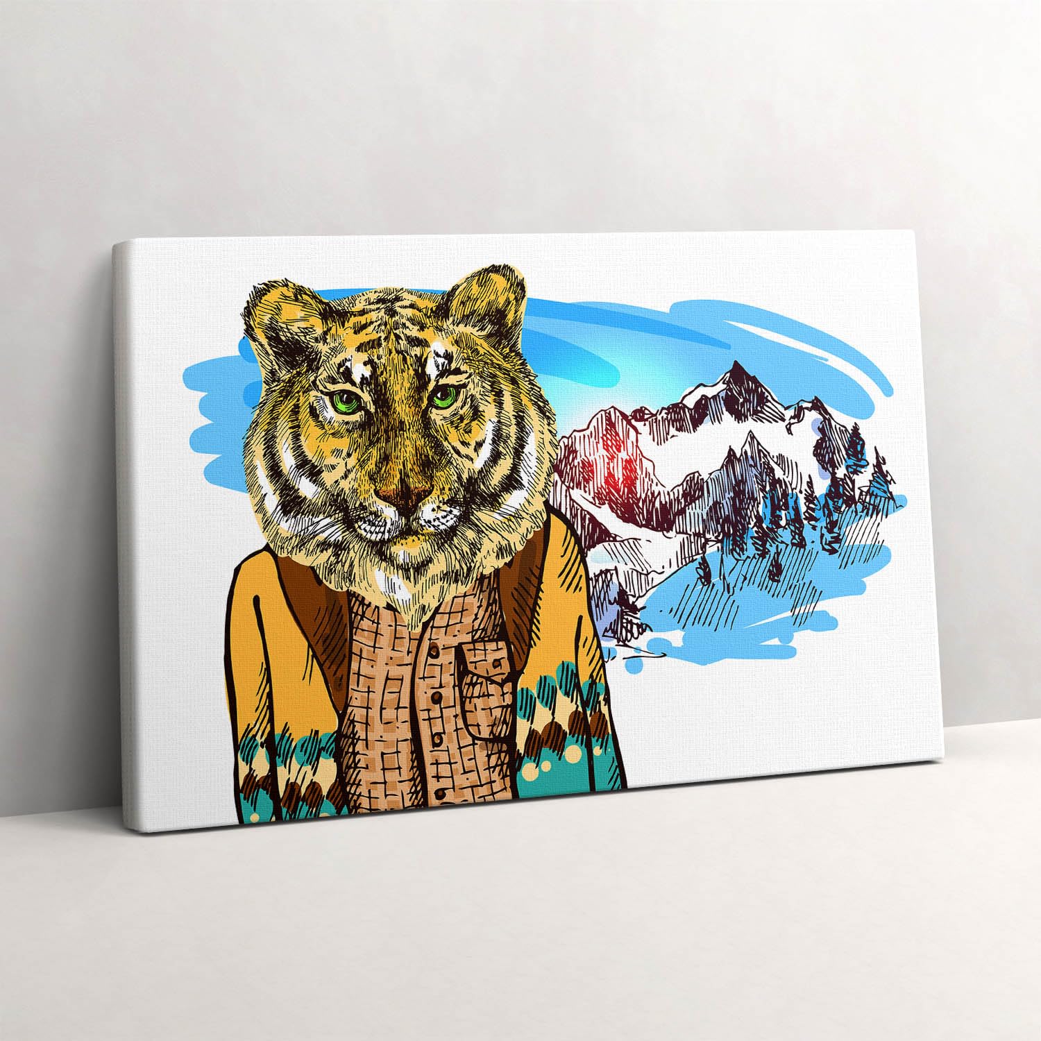 Tableau tigre dans un pull impression sur toile 30x20cm Wallfluent