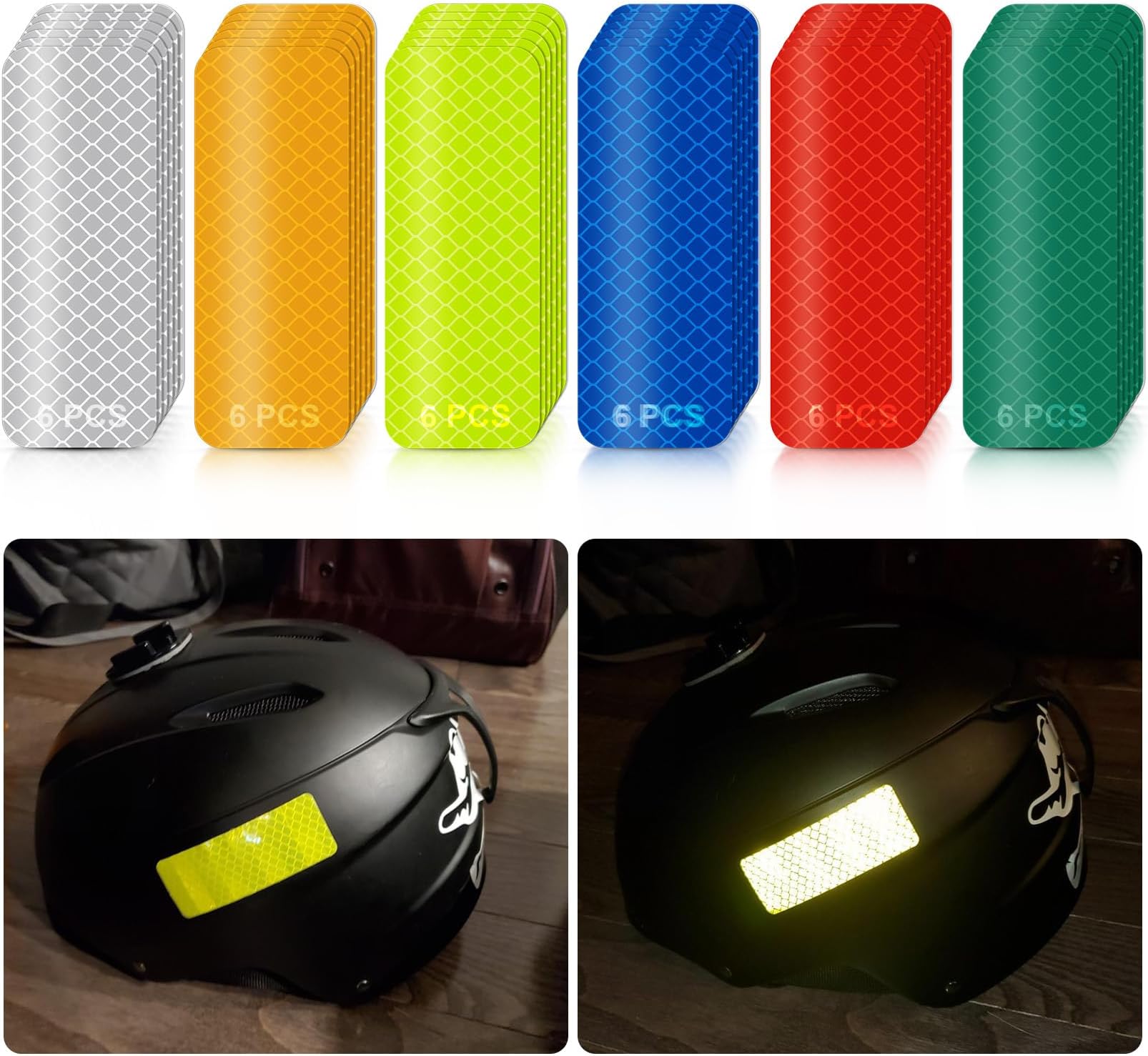 PSLER Reflective Stickers, 36 PCS High Visibility Reflective Tape Waterproof Reflective Strips Bulk Safety Reflective Tape for Car Motorcycle Bike Trailer Helmet Mailbox Bag, 6 Colors