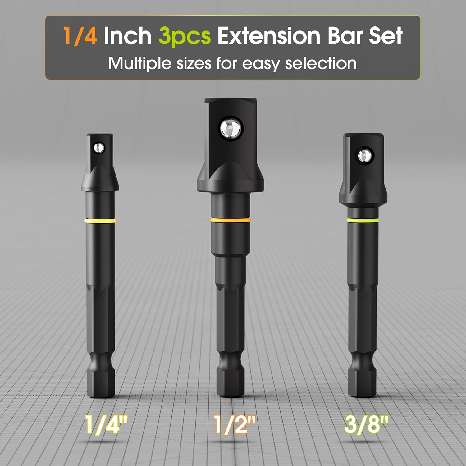 3-Piece Impact Socket Adapter Set with 1/4", 3/8", and 1/2" Drive Attachments, 1/4" Hex Shank, Impact Grade Extension Bit for Power Drill & Impact Driver
