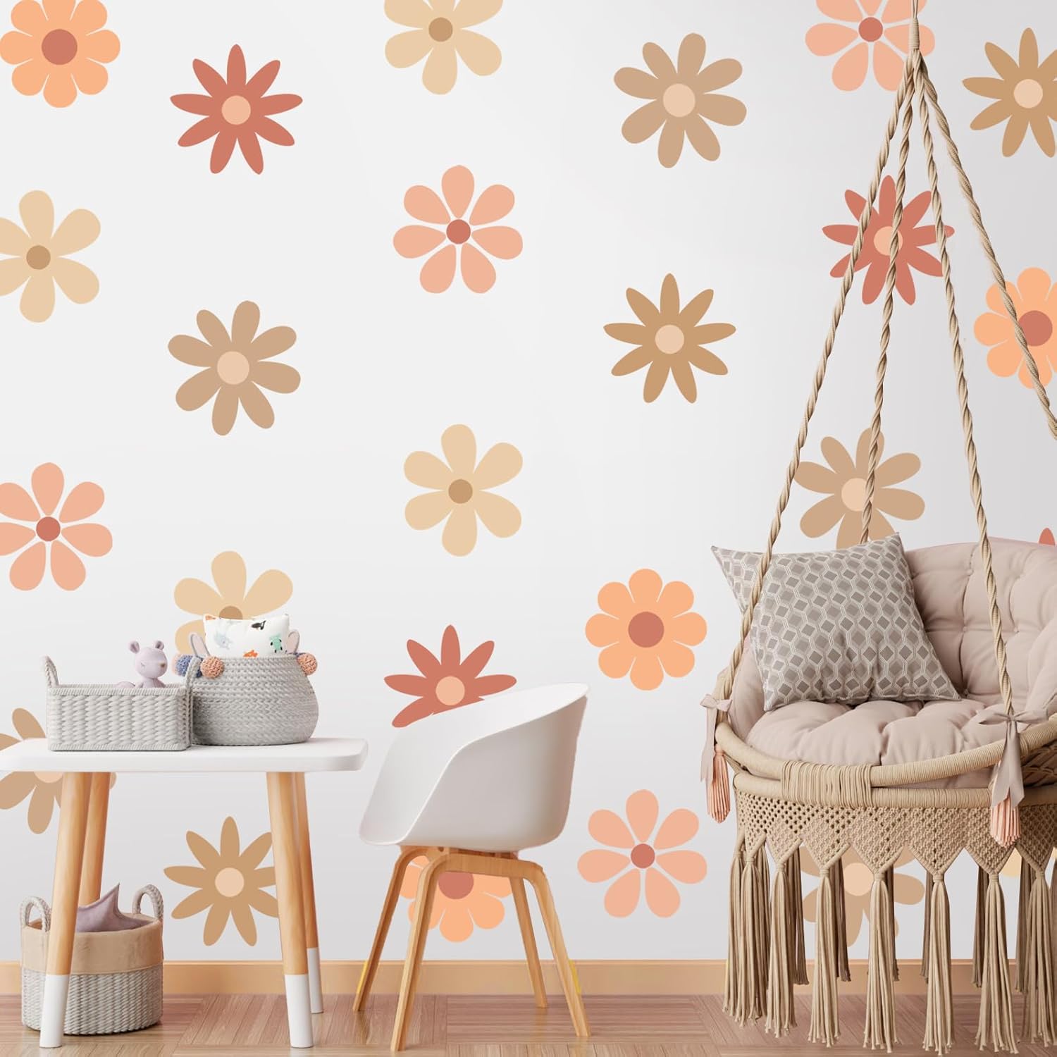 6 Sheets Daisy Wall Decals White Flower Wall Stickers Big