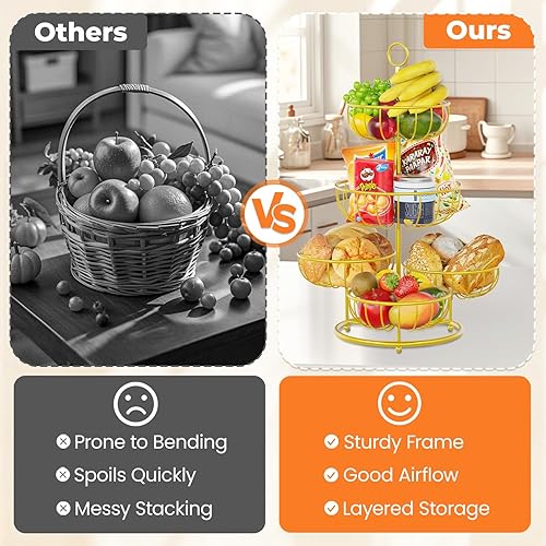 Miniatura 7 de PouHenier.jh Soporte de cesta de frutas de 5 niveles para encimera, organizador alto de frutero de cocina con niveles para encimera de mesa de