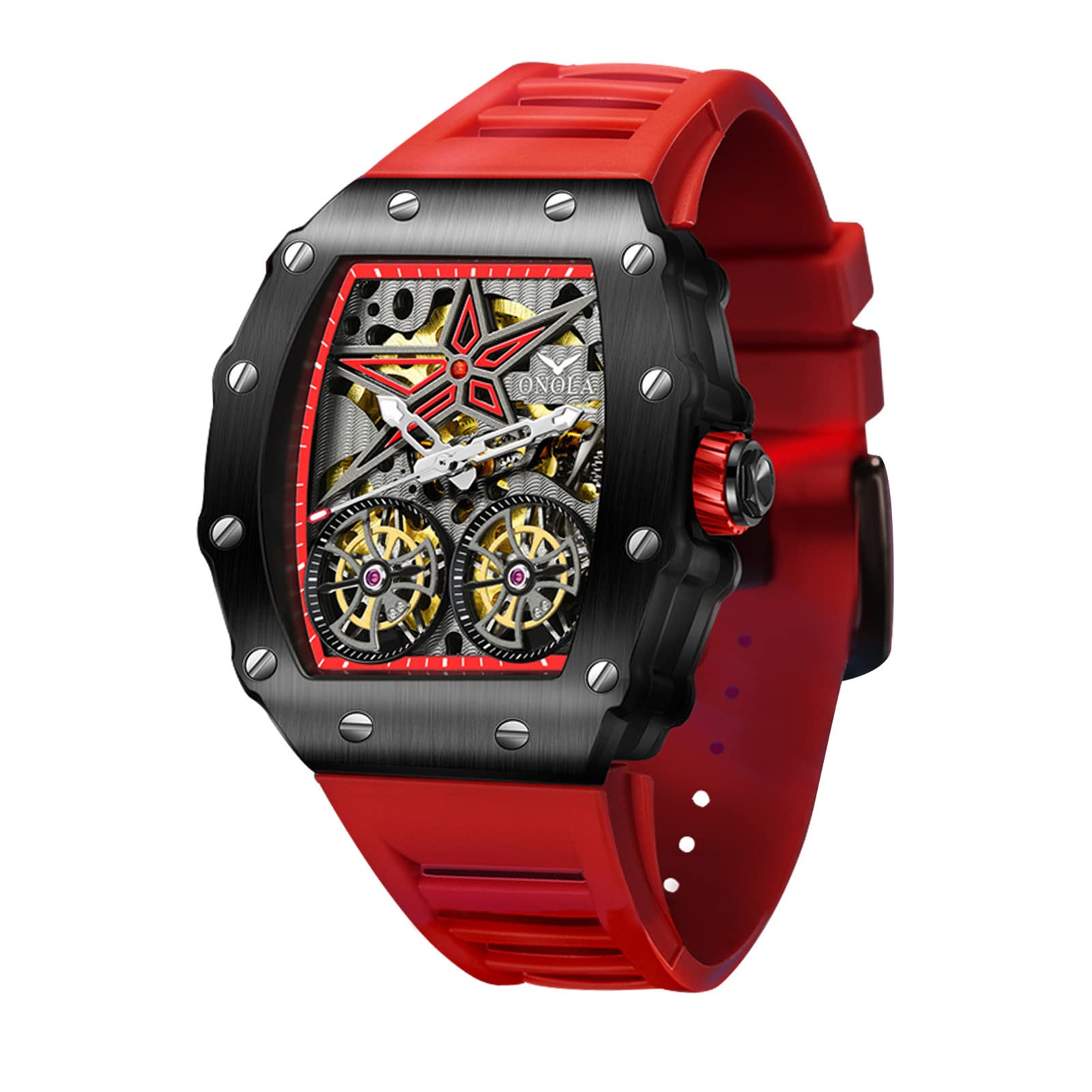 FORSINING Tonneau-Form, mechanisch, automatisch, großes Zifferblatt, modisch, Business-Uhr, Silikonarmband