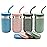 WeeSprout 2-in-1 Drinking Cups for Kids, Durable Stainless Steel Tumbler for Smoothies, Silicone Straws with Stoppers, Premium Plastic Twist Lids, Easy-Grip Sleeves, Set of 4 Dishwasher Safe Kid Cups