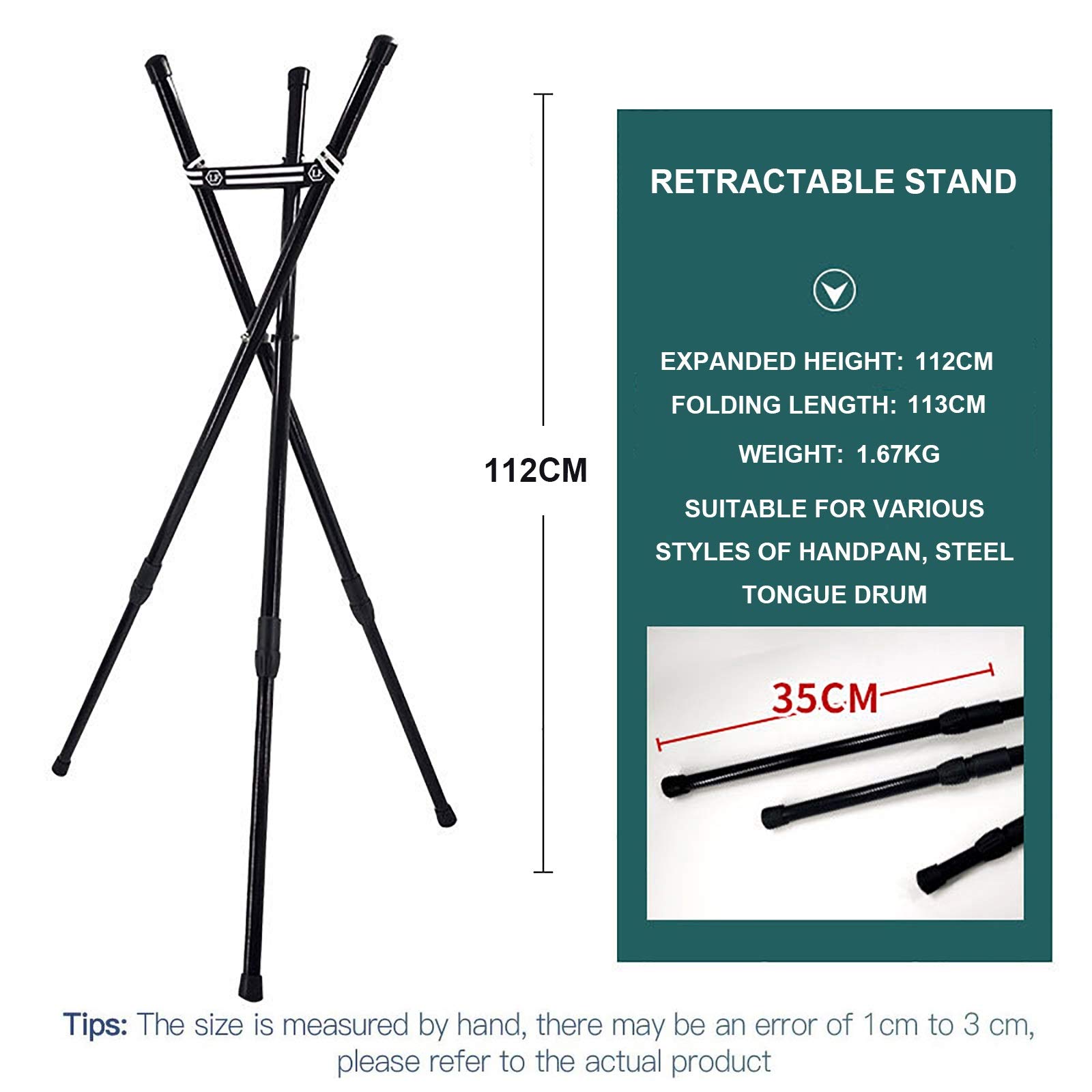 Soporte retráctil de acero para tambor de lengua y handpan, soporte de tambor de construcción de trípode reforzado con hierro, ideal para instrumentos de percusión de 10 a 22 pulgadas