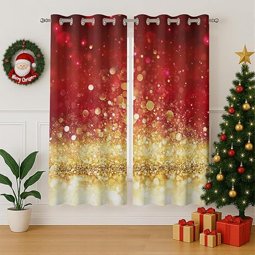 Miniatura 43 de Cortinas opacas de Navidad para niñas y niños, decoración del hogar, decoración navideña, árbol de acebo, estrella, Navidad, ojales, cortinas con