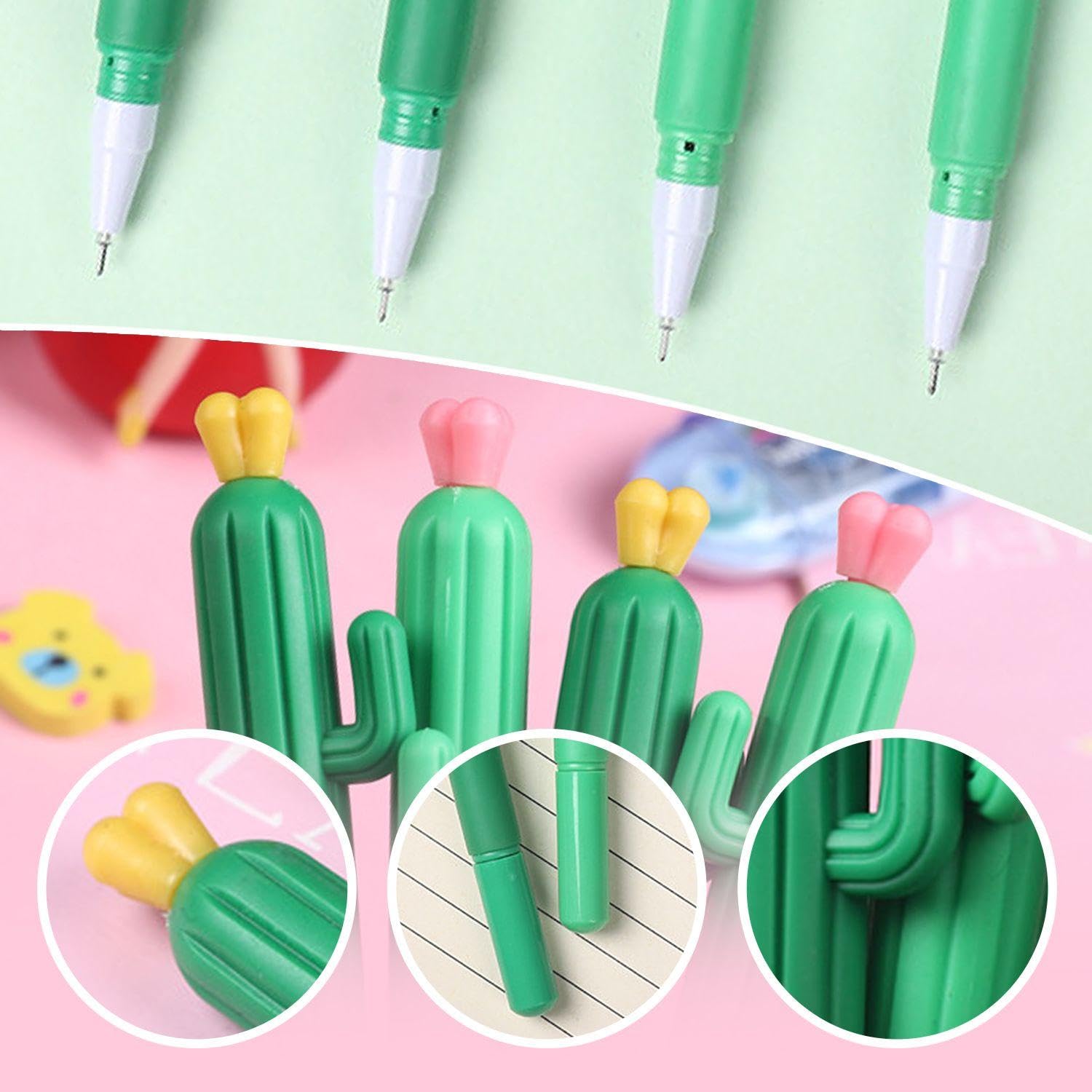 10 Pieces of Cactus Pens, Gel Pens, Ballpoint Pens, Cute Pens, Writing Pens, Black Pens for School, Green - Image 3