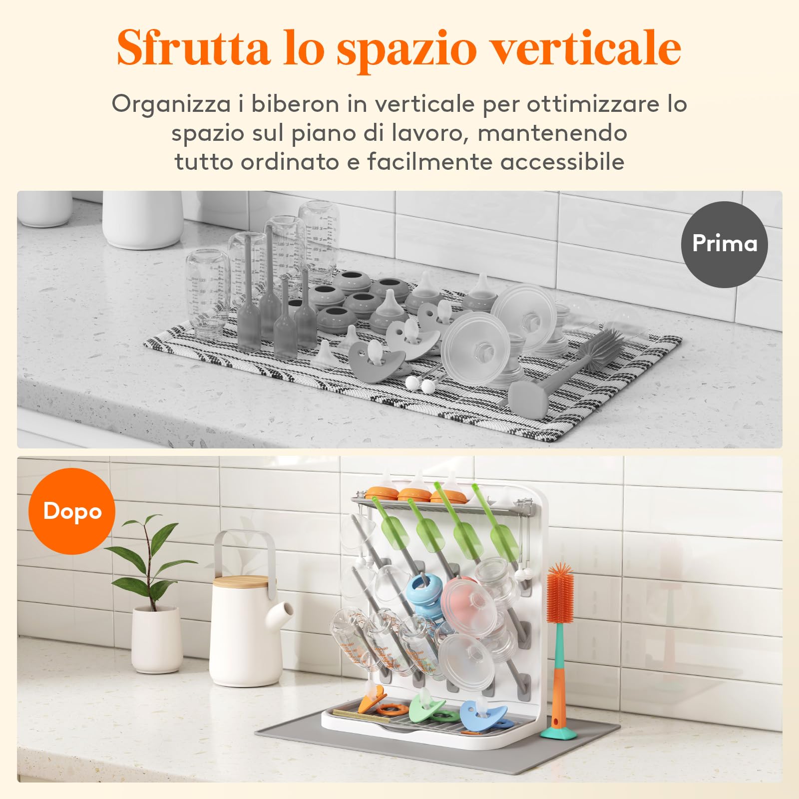 Lifewit Grande Scolabiberon con Tappetino Drenante, Scolabiberon Verticale con 15 Ganci e Contenitore per Tettarelle Rimovibile, Adatto a Cannucce a Pressione e Accessori per Tiralatte