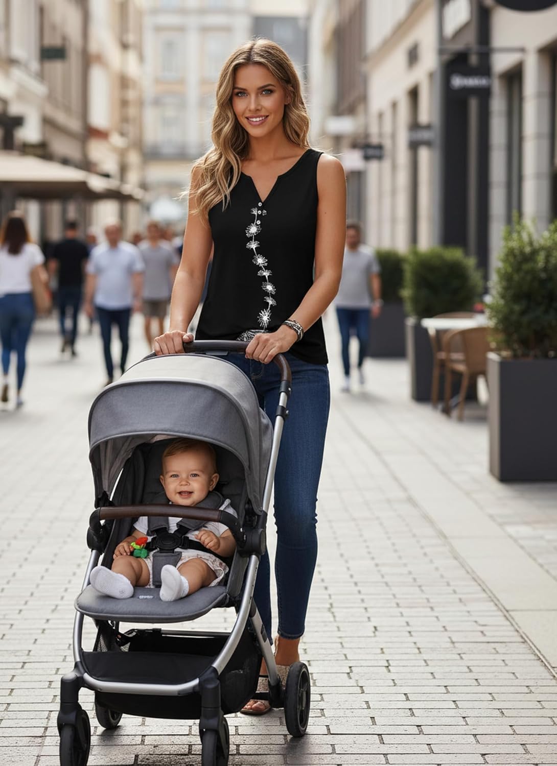 Tank Tops for Women Summer Tops Casual Button Down Shirts Loose Fit V Neck Sleeveless T Shirts - Image 2