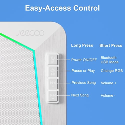 Miniatura 5 de Jeecoo Altavoces Bluetooth M30 para computadora de escritorio, con sonido estéreo nítido, modos LED dinámicos, control de fácil acceso, 10 W,