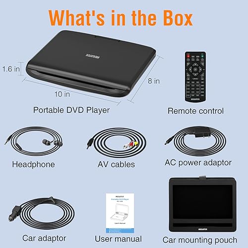 Miniatura 9 de MEGATEK Reproductor de DVD portátil de 12.5 pulgadas con pantalla de 10.5 pulgadas y auriculares, reproductor de DVD de coche para niños con soporte