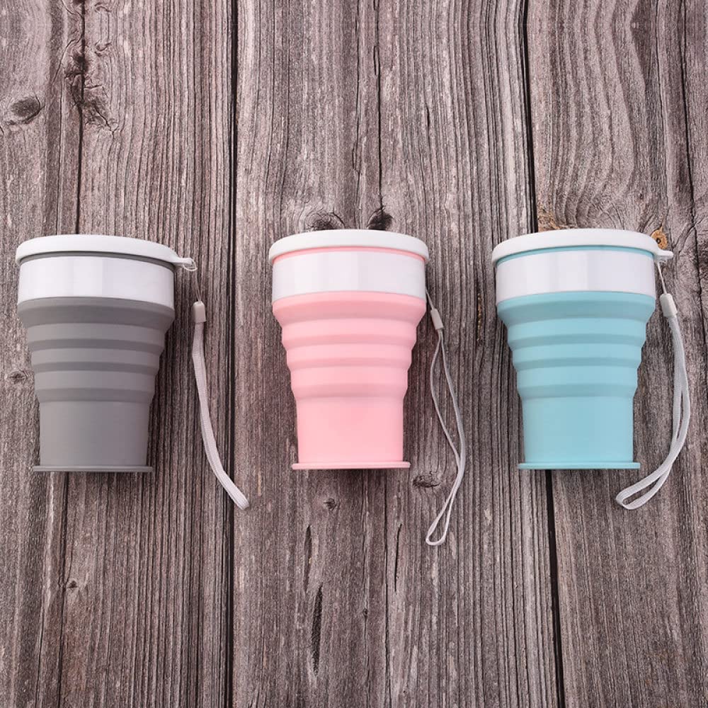 Taza de viaje de camping plegable de silicona de 200 ml Taza de café telescópica portátil Taza de agua al aire libre Botella de agua plegable Drinkware, Pink