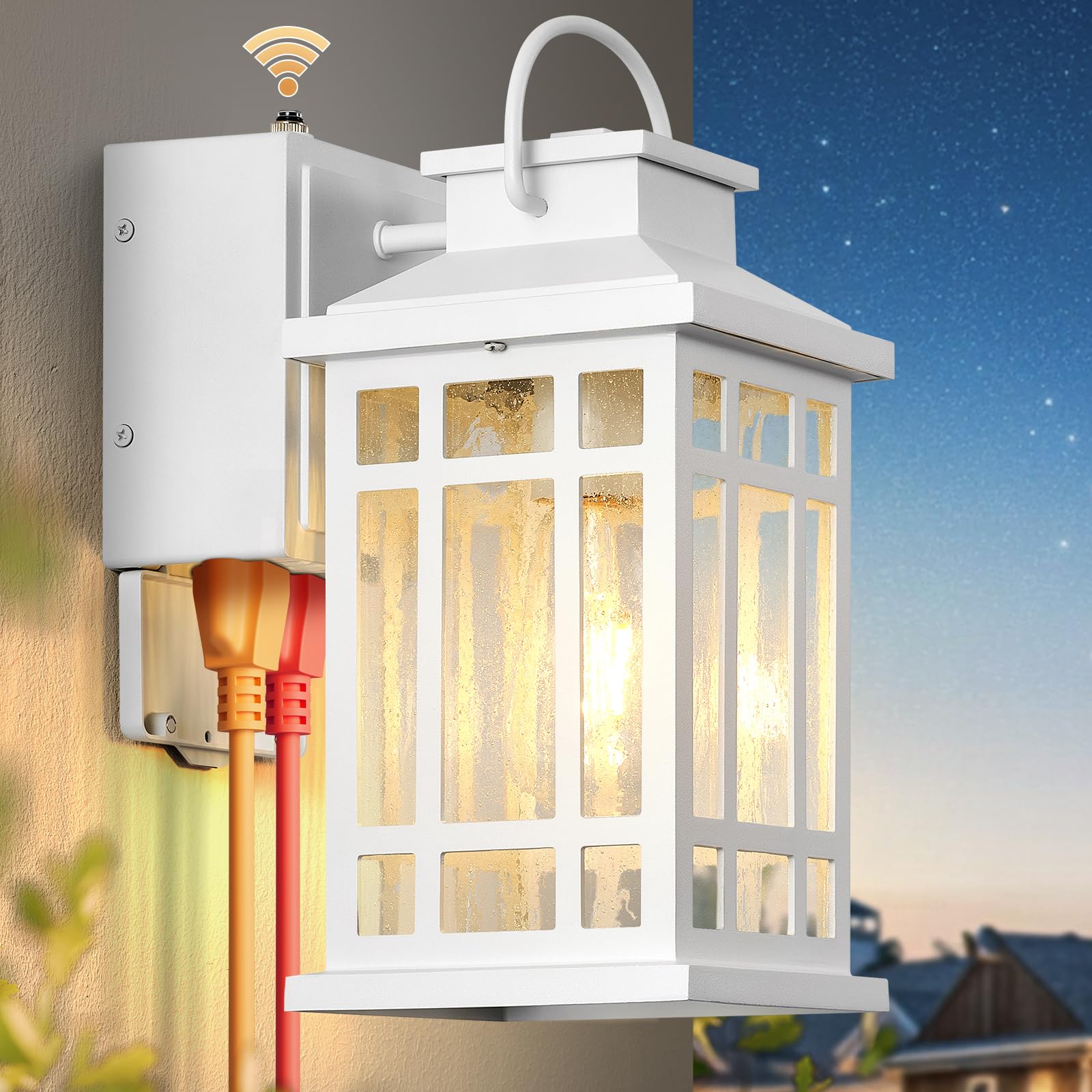 White Dusk to Dawn Outdoor Lighting with GFCI Outlet, Aluminum