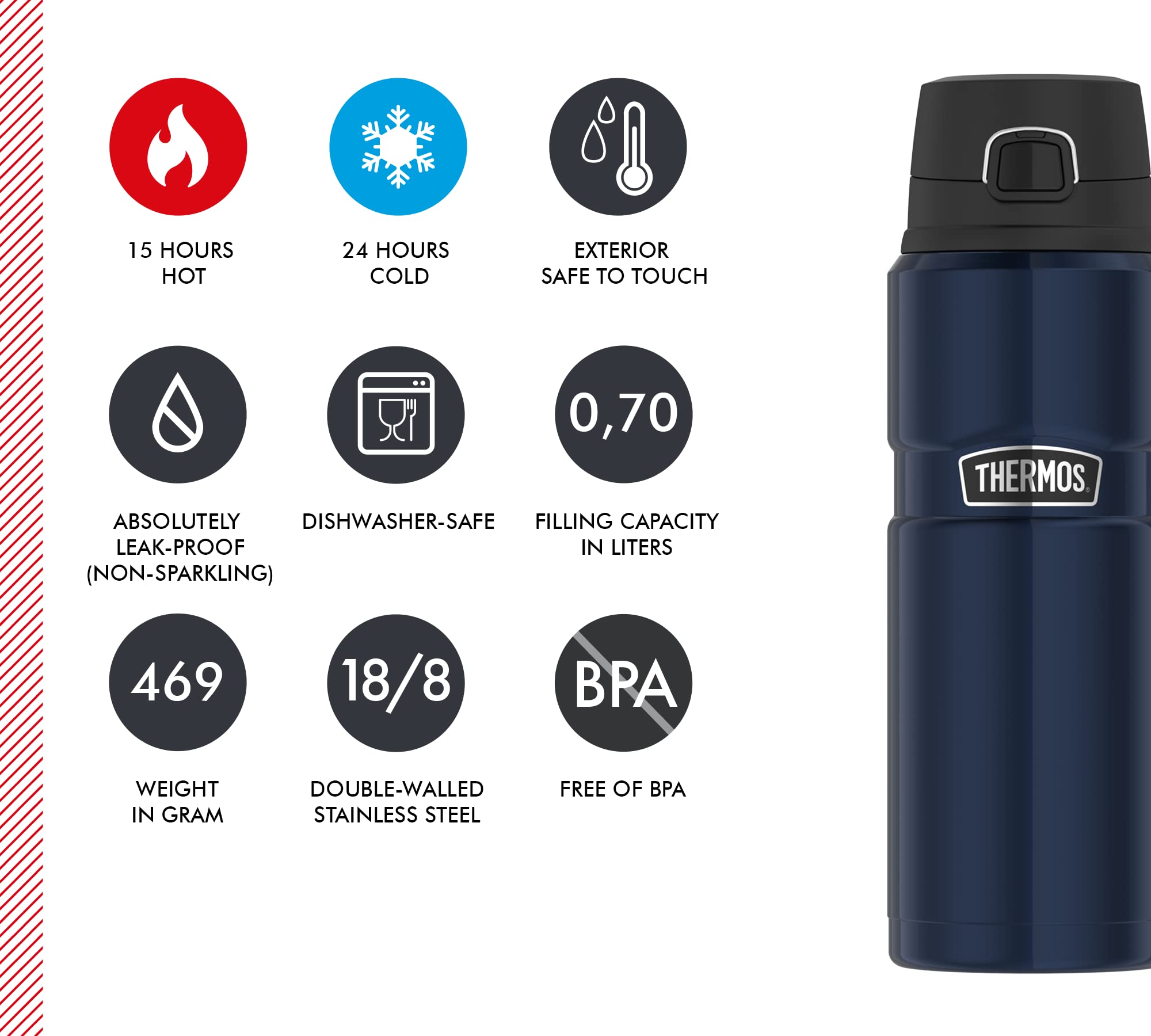 Thermos Stainless King Blu, 0,70 l, in Acciaio Inox, Assolutamente Denso, Caldo 15 Ore e Freddo 24 Ore, Lavabile in lavastoviglie, per tè, caffè e Acqua, Senza BPA