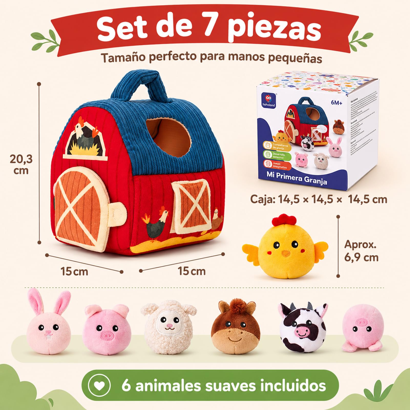 hahaland Juguetes Bebes 6-12 Meses - Animales Granja Montessori Juguetes Niños 1 año - Juguete Interactivo Sensorial Blandito Regalo Bebe 6 9 12 Meses Niño Niña