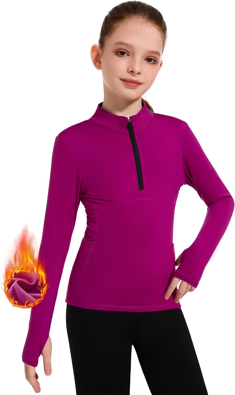 M MOTEEPI Fleece Girls Long Sleeve Shirts Quarter Zip Pullover Equestrian Girls Fall Winter Jackets