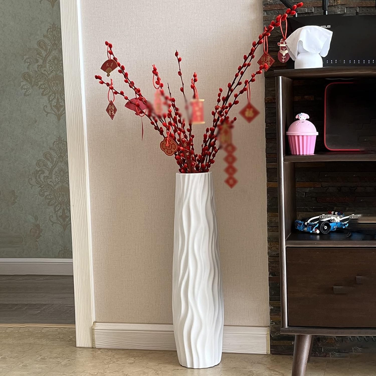 NOLLAM Jarrón Jarrón de cerámica para Suelo, Moderno, rústico, Grande, Decorativo, Soporte Alto para Flores, para Mesa de Comedor, Sala de Estar, decoración del hogar, centros de Mesa de Boda Comedor