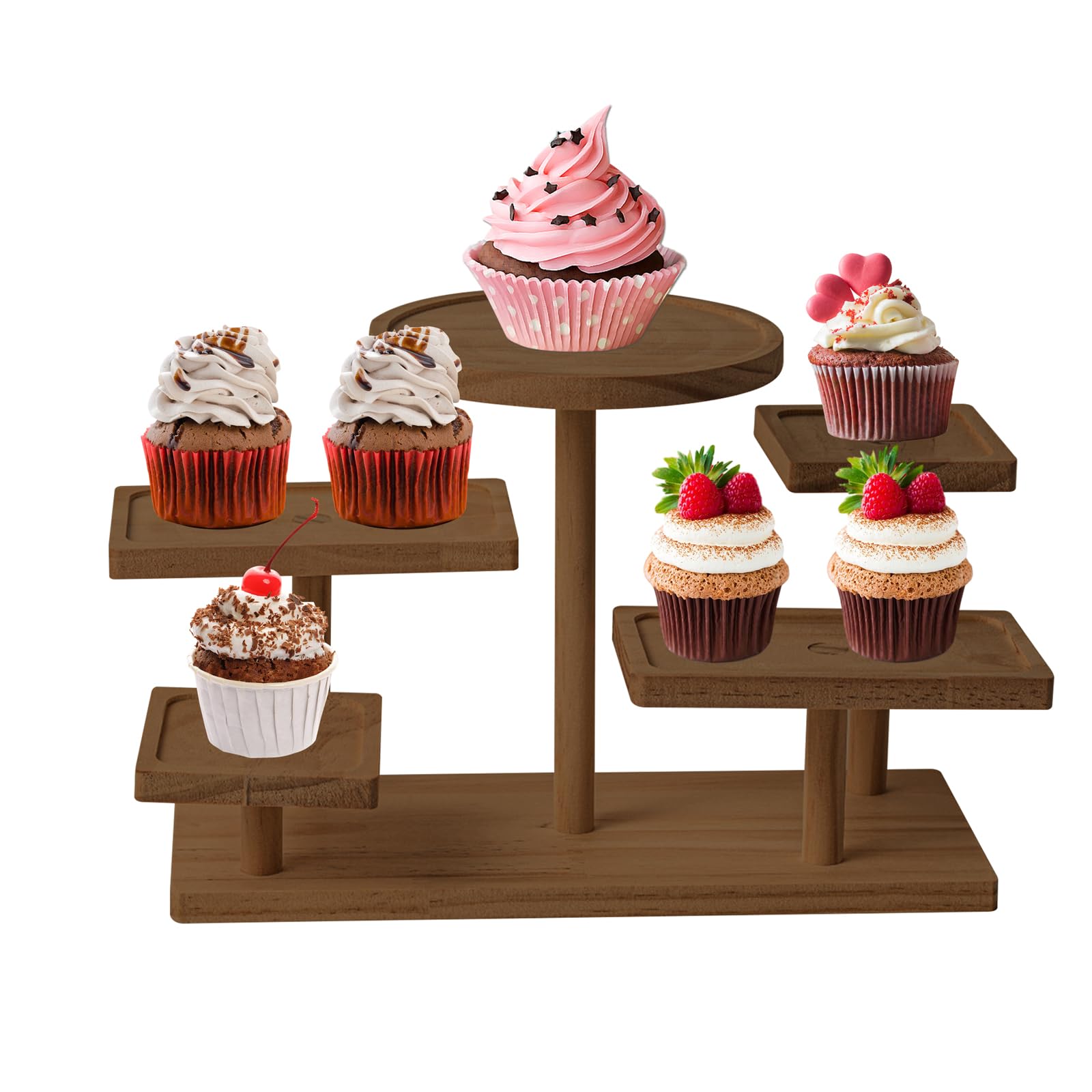 CHUOZI 5 Tier Wooden Cupcake Stand, Farmhouse Dessert Display Stands, Rustic Tiered Tray Tower Table for Wedding, Birthday, Graduation, Tea Party and Coffee Break