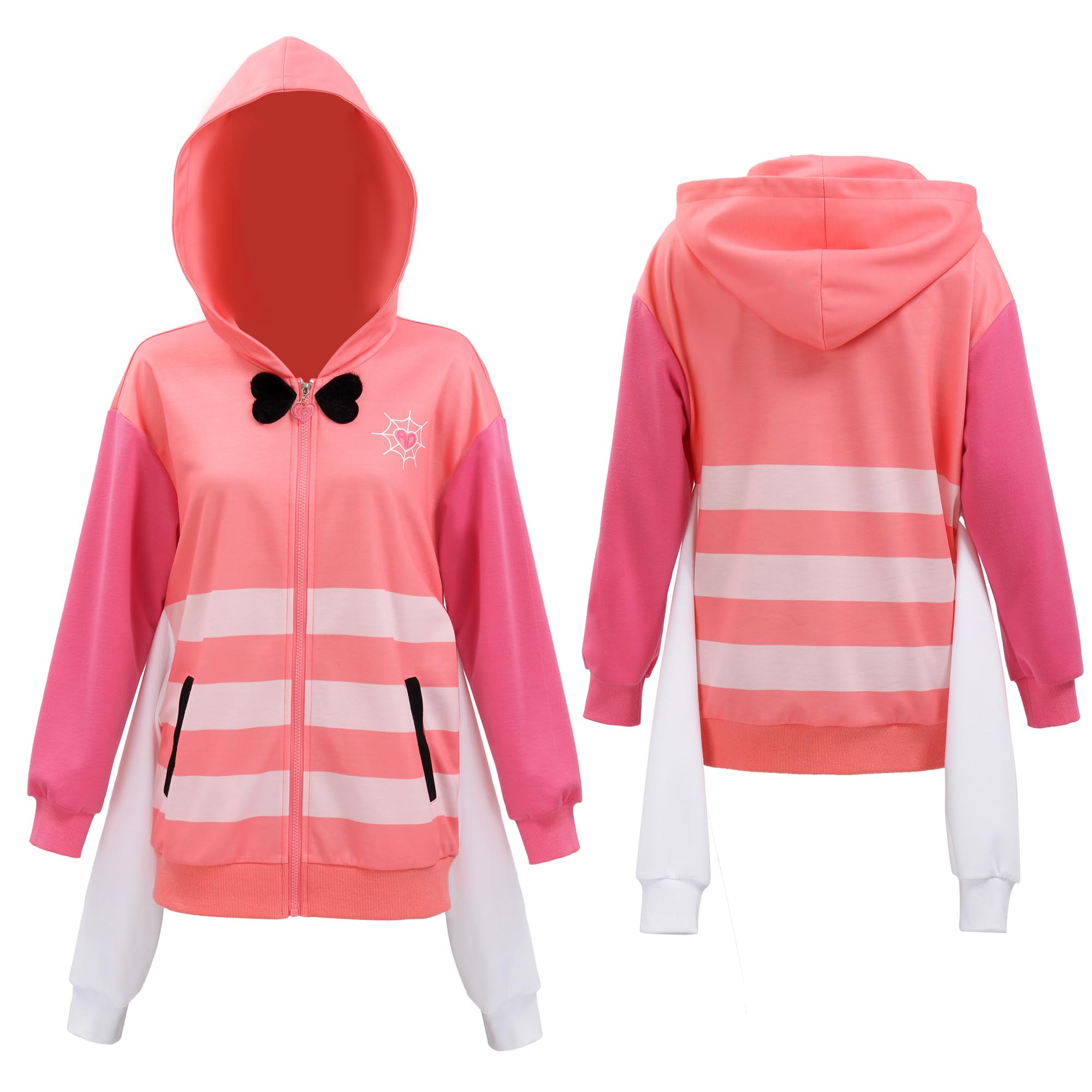 C-ZOFEK Angel Dust Cosplay 4 Sleeves Hoodie Sweatshirt Zip Up Costume Full Set Outfit for Women XS Pink