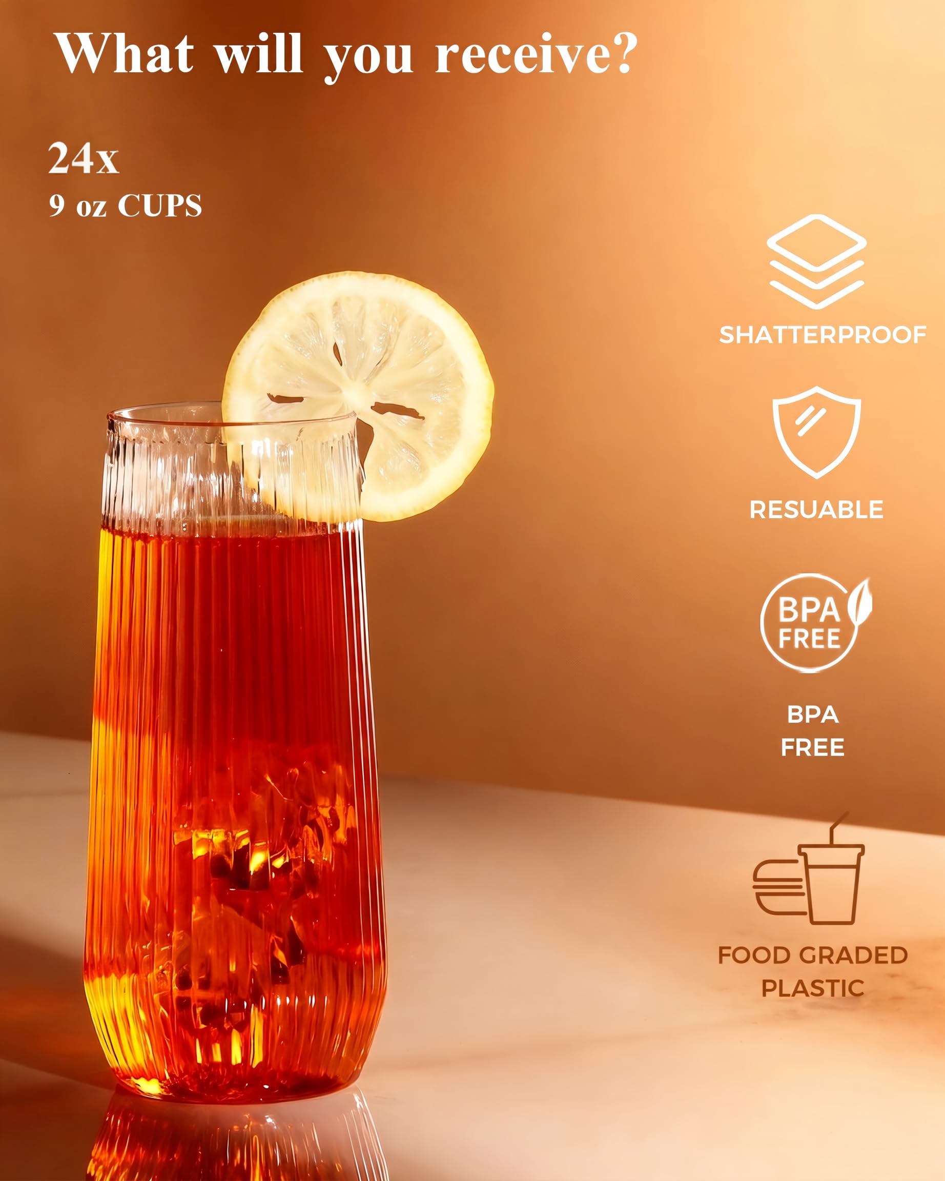 BESTSTAR 48 Pack Clear Disposable Ribbed Origami Ripple Plastic Glasses Set — Amazon image 5
