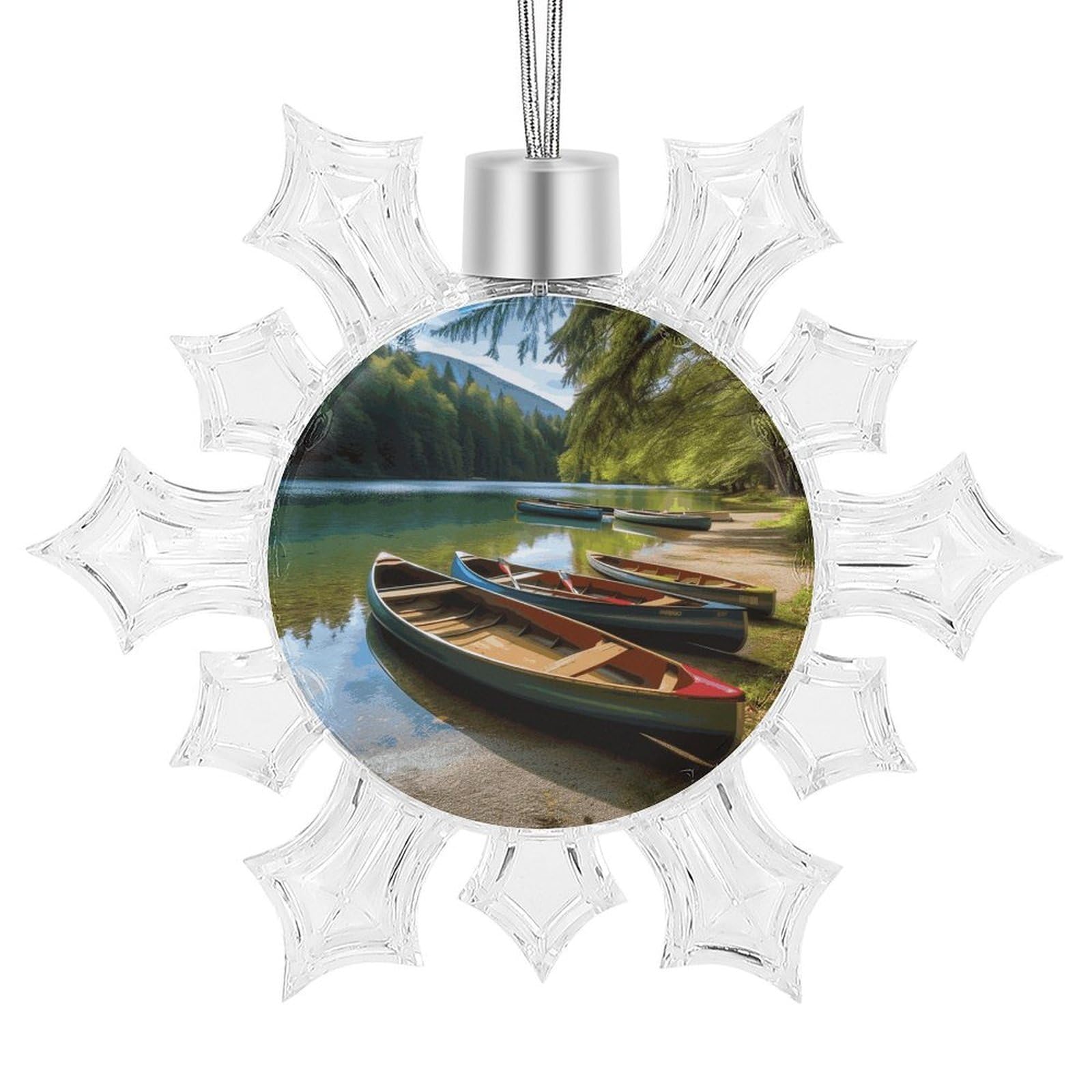 Lake with Boats Canoes Park Snowflake Ornaments Cute Snowflake Pendant Exquisite Christmas Tree Ornaments for Christmas Weddings New Year Birthday Holiday Celebration