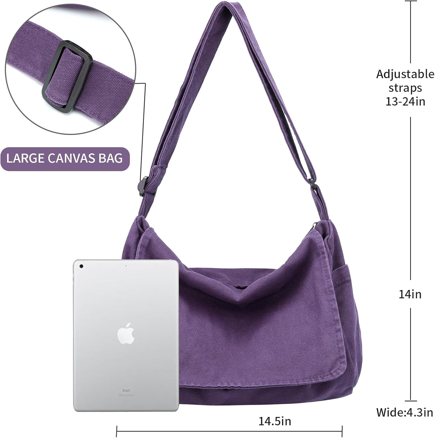 Canvas Messenger Bag for Women Men Vintage Satchel Bag Aesthetic Crossbody Shoulder Bag Casual Sling Bag - Image 4