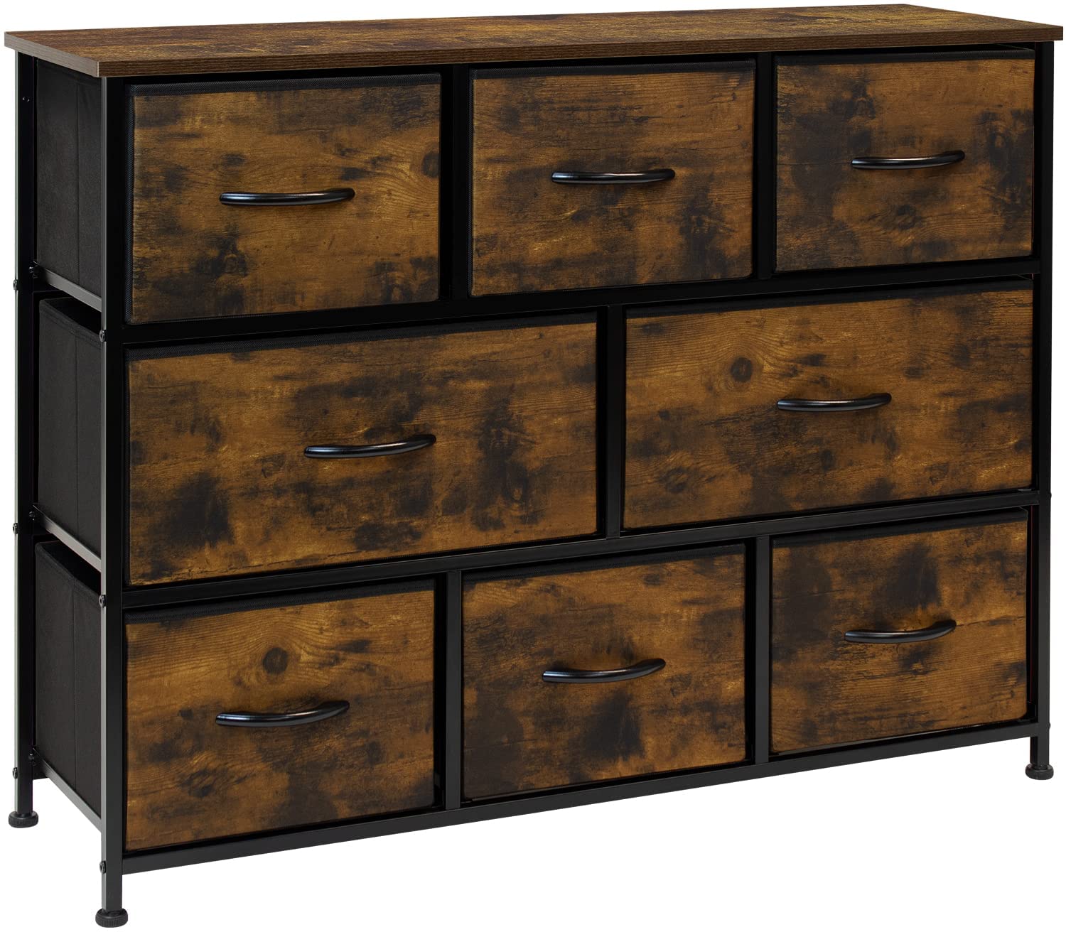 Sorbus Fabric Rustic Dresser for Bedroom - Chest of 8 Drawers, Farmhouse Furniture Tall Storage Tower Clothing Organizer, for Closet, for Living Room, Steel Frame, Fabric Bins (Rustic Wood Brown)