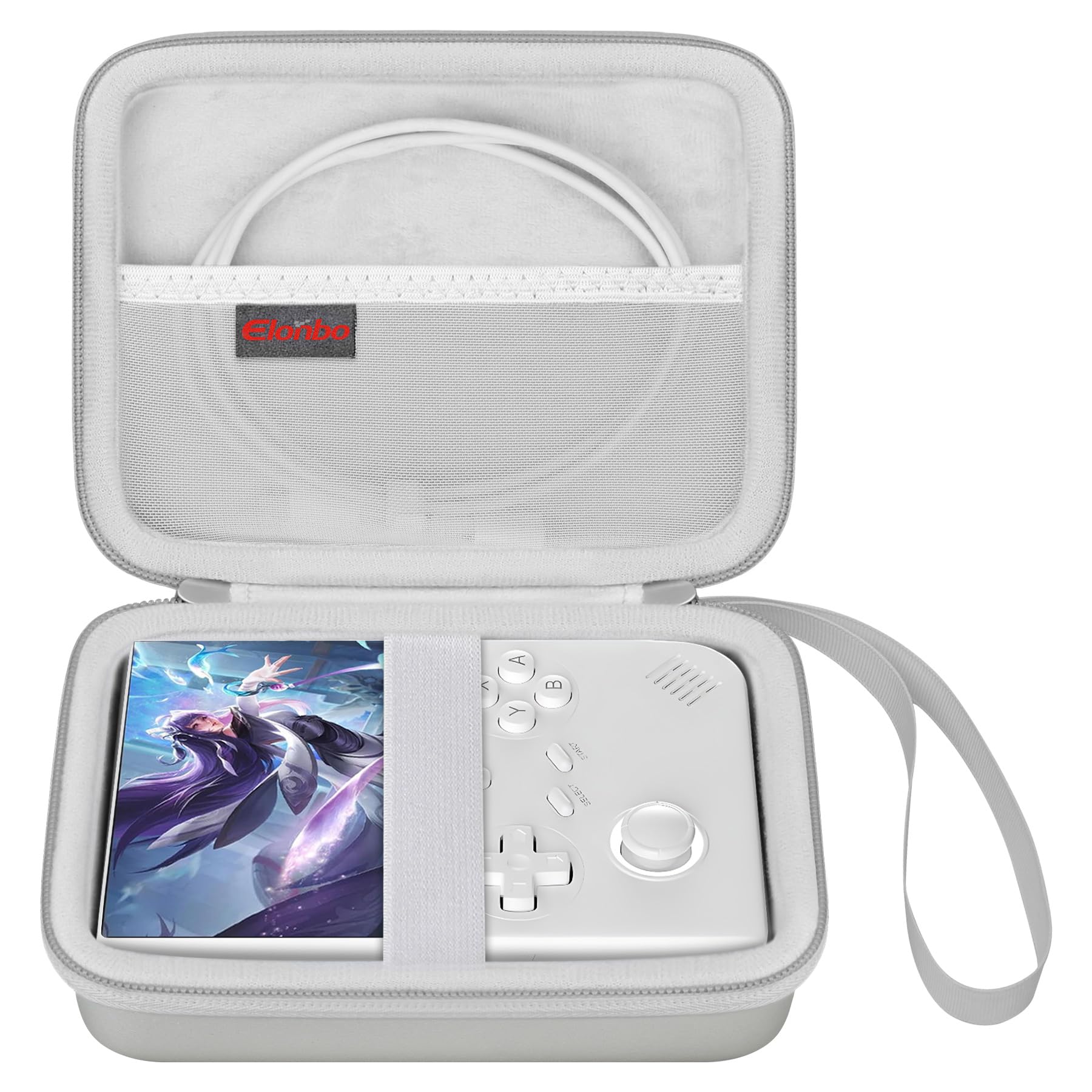Elonbo Carrying Case for Anbernic RG405V Retro Handheld Game Console, Vertical Version Android Retro Handheld Gaming Travel Storage Cover Bag Organizer Holder, Mesh Pocket fits Charging Cables, Grey