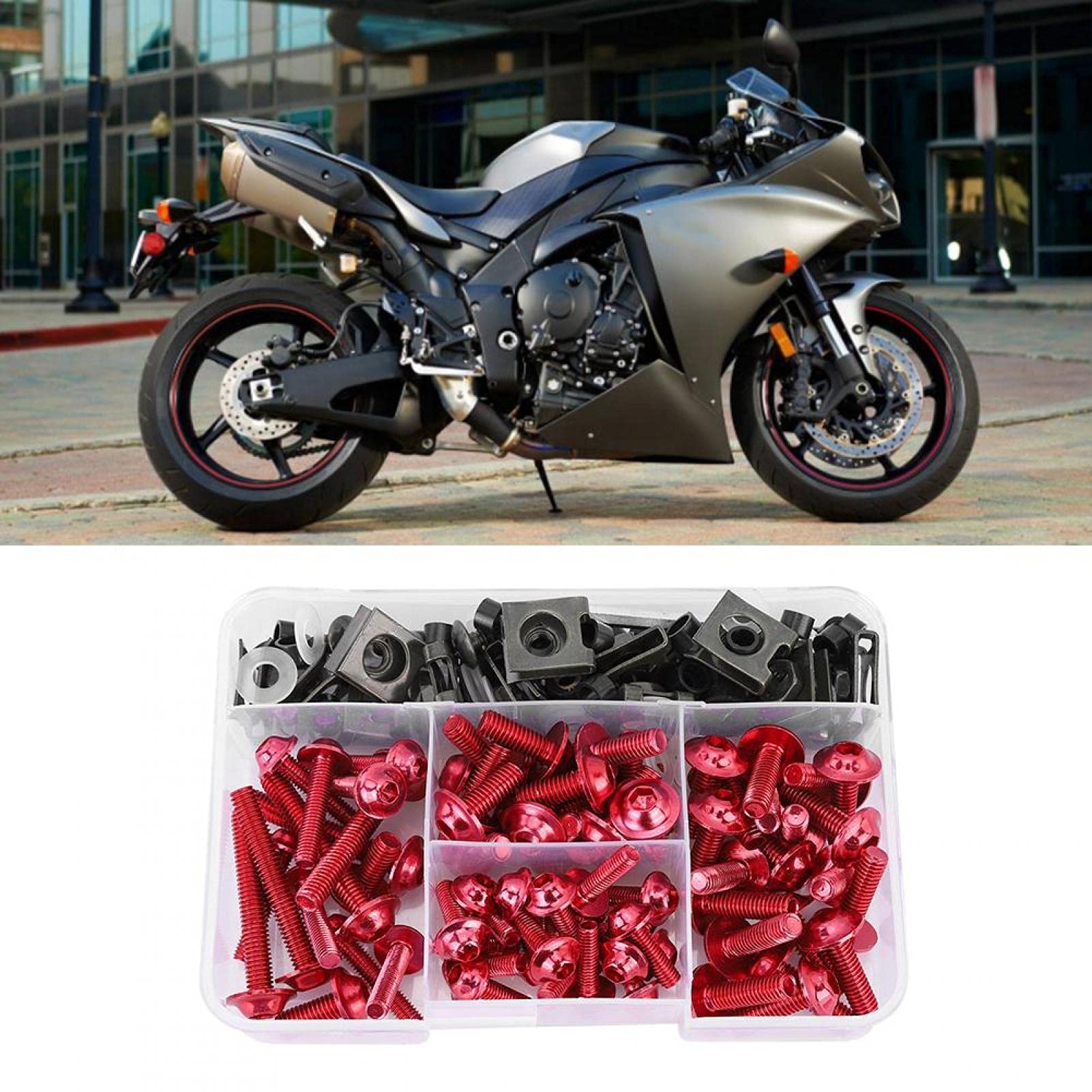 Kit 177 Pièces Boulons Moto Aluminium - M5 M6 - Rouge - Pour Sportbikes