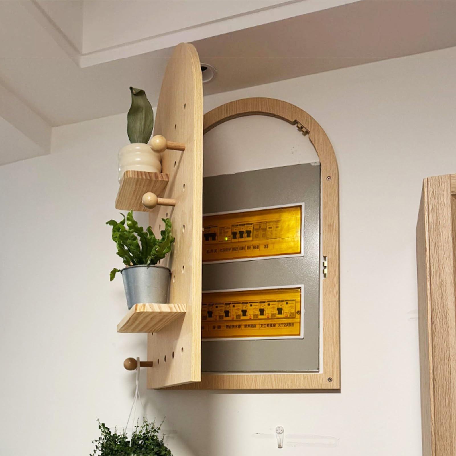 Tapa Contador Tapa para Caja De Medidor De Electricidad Interior con Bisagras, Panel De Medidor Eléctrico De Madera Pintada A Mano/Caja De Distribución De Pared Decorativa(WxH 550x650 mm)