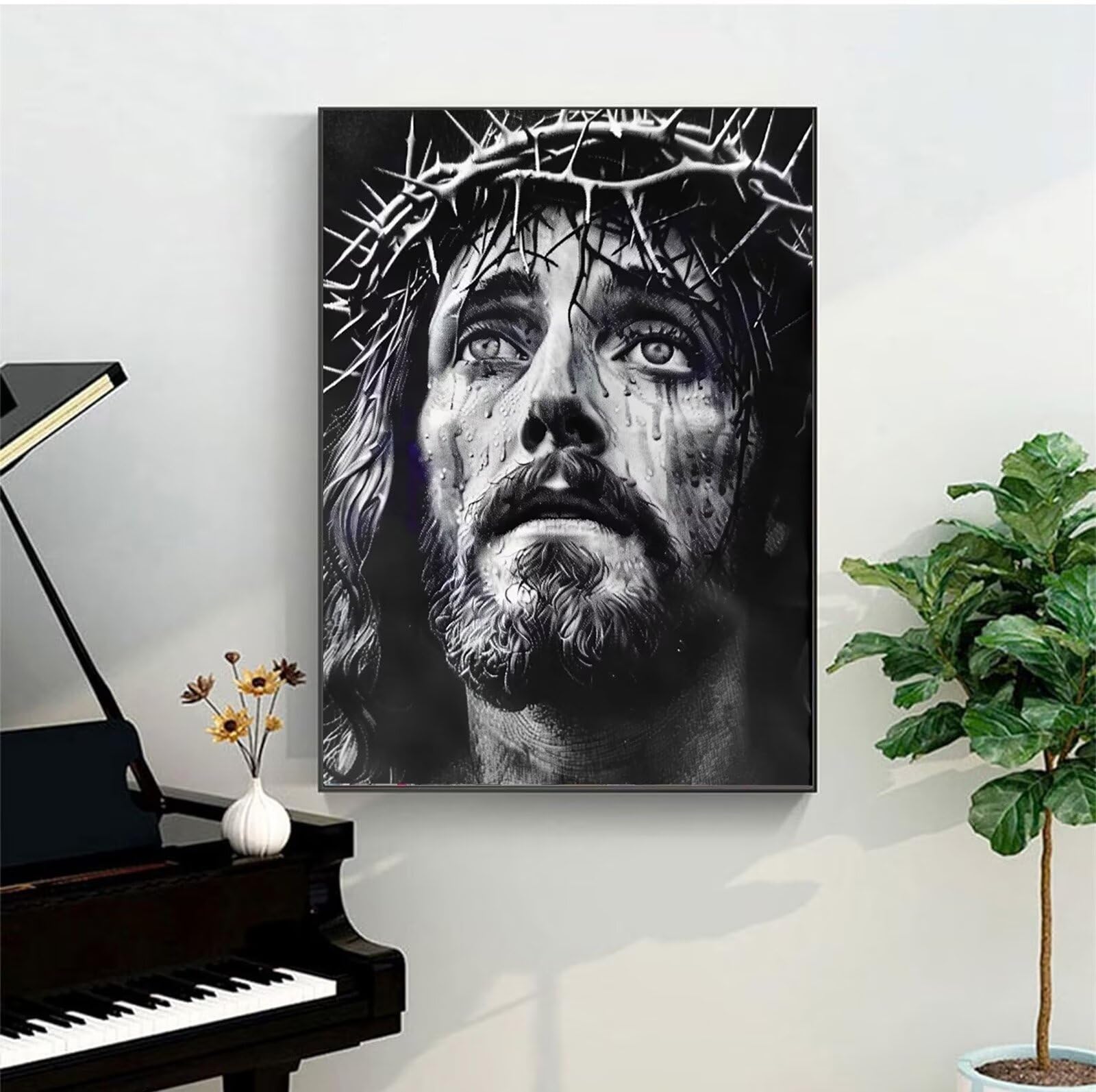 Dipingi con i Numeri per Adulti Cristo, Kit di Pittura a Olio su Tela Fai-da-Te per Bambini con Pennelli Pittura a pigmento Acrilico Disegno -Corona 50x65cm (Con Scatola)