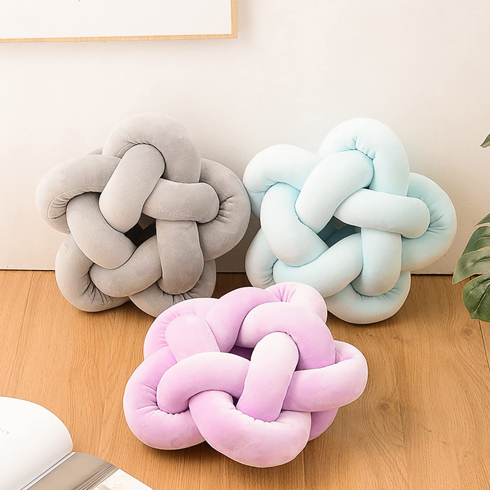 Noeud Coussin d'oreiller Oreiller À Noeud Rond Fait À La Main Noeud Boule Oreillers en Peluche Coussin Coussin en Peluche Coussins Tresse Décoratifs Noeud Oreiller,Light Khaki,32 * 32cm