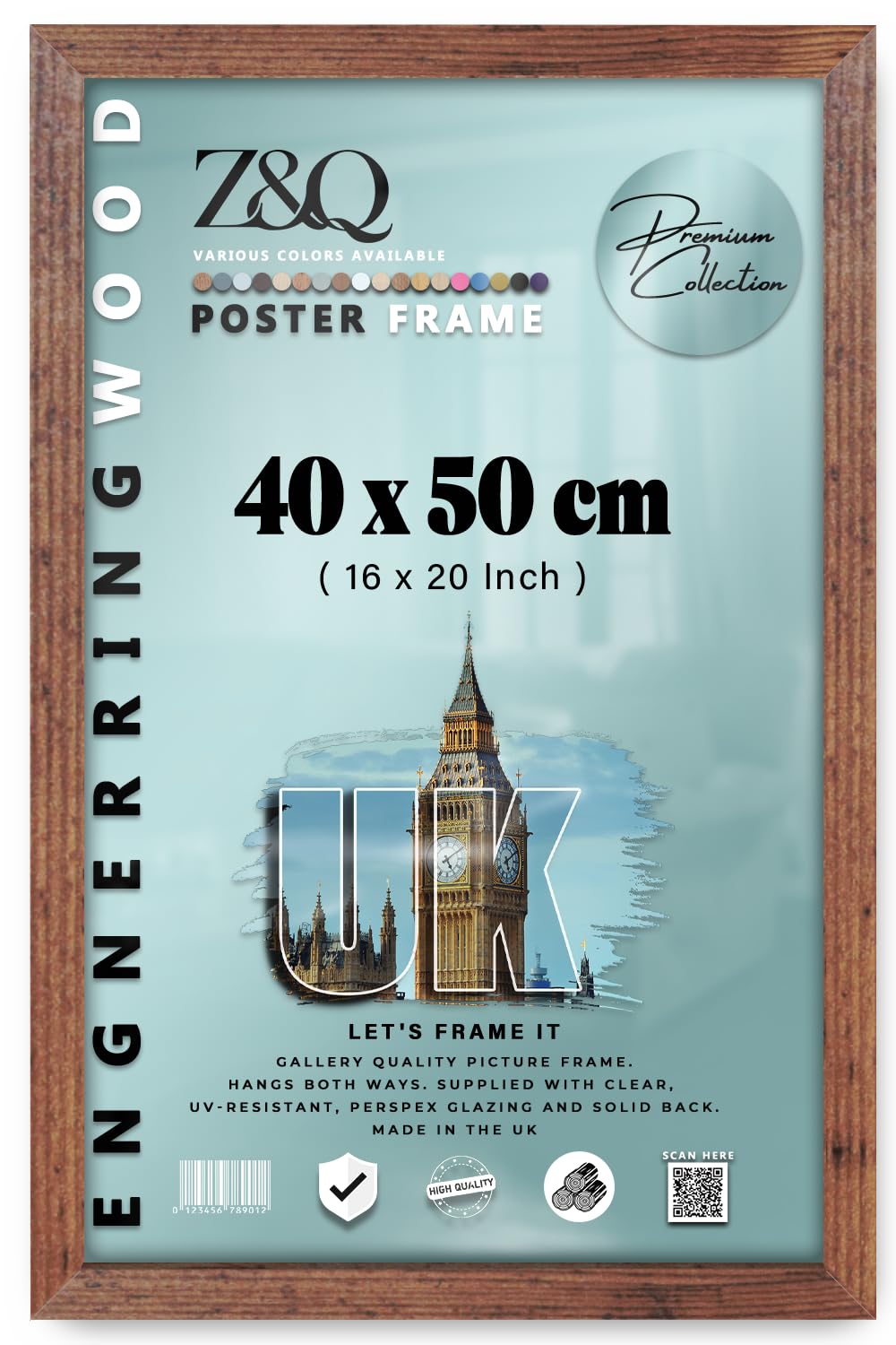 Z&Q - Rectangle MDF (40 x 50 CM) Picture Frame | For Wall Décor 16 x 20 Inch Frame with Wood Finish for Home Decor [ Rustic ]