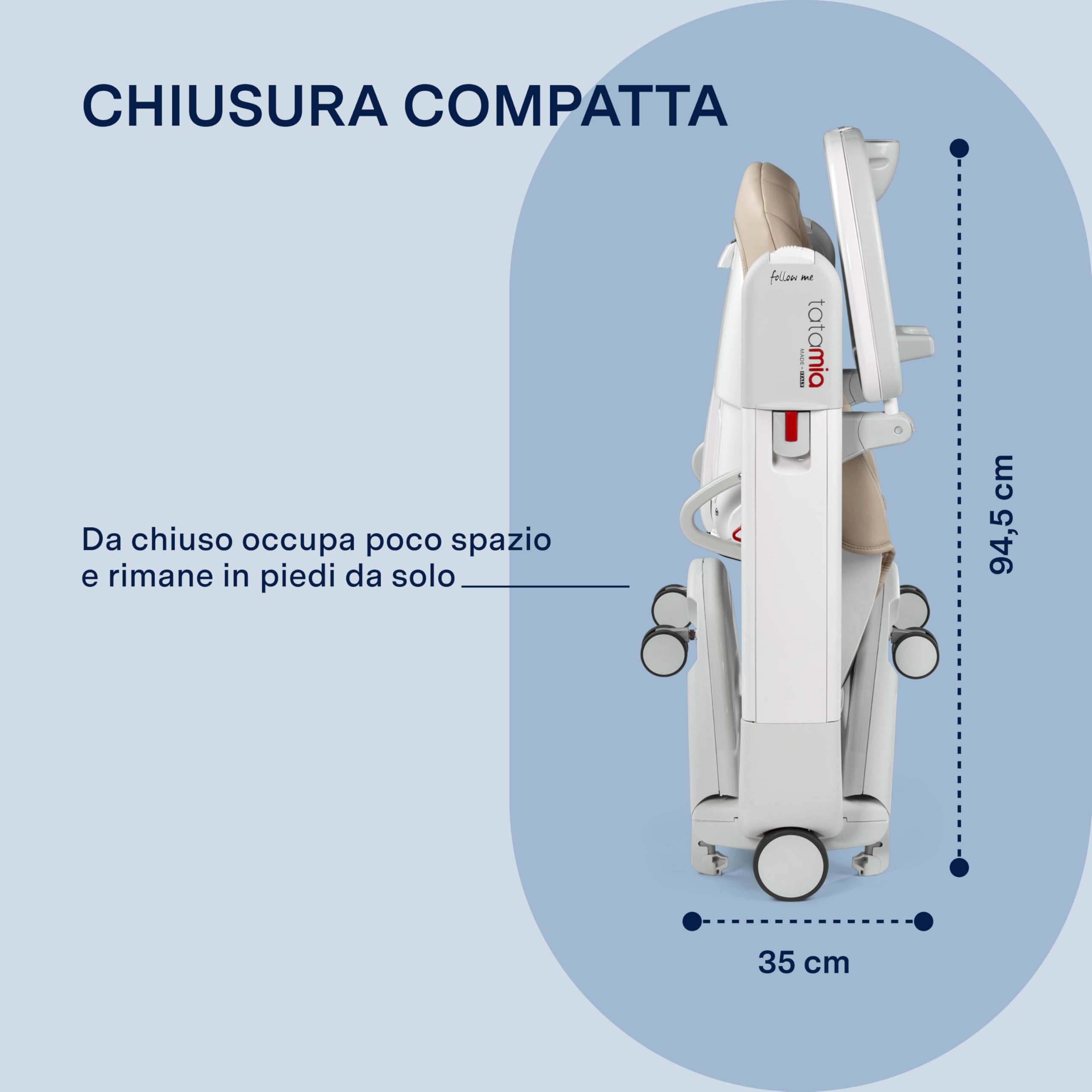 PEG Tatamia Follow Me Seggiolone Pappa 3 in 1 dalla Nascita: Seggiolone, Sdraietta e Dondolo, 9 Altezze, Doppio Vassoio, 6 Ruote, Pieghevole, 0–3 Anni (0–15 kg), Ice