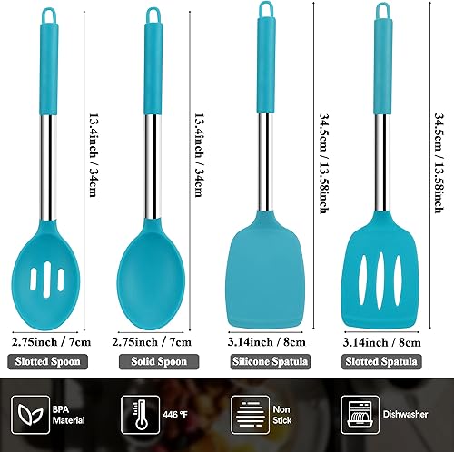 Miniatura 7 de Juego de Cucharas Espátula de Silicona, 4 Piezas de Utensilios de Cocina de Silicona Juego de Cucharas Espátula con Mango de Acero Inoxidable