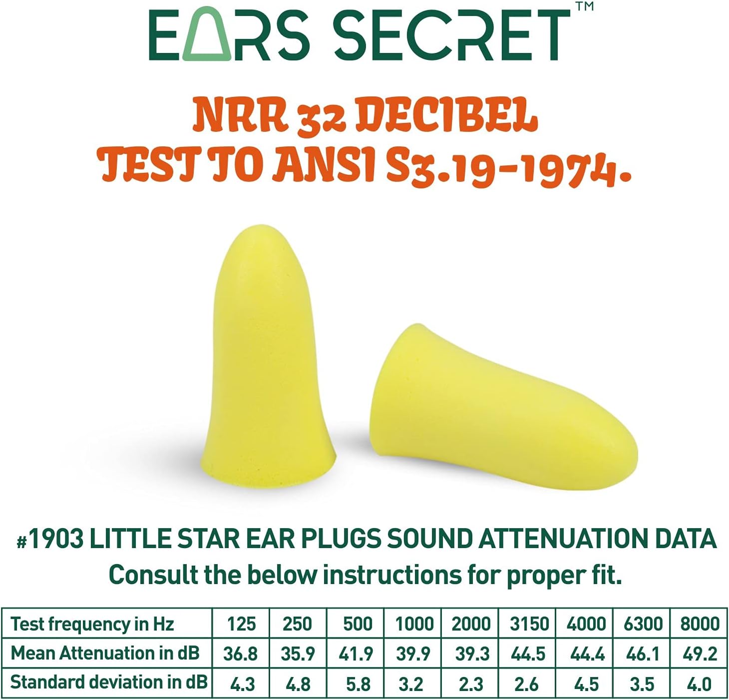 EARS SECRET Foam Ear Plugs for Sleeping, 100+3 Pairs Ear Plugs 37dB Comfortable Earplugs for Noise Reduction, Travel, Snoring, Concert, Loud Noise, Shooting, Work, Small Ear Canal Design Earplugs
