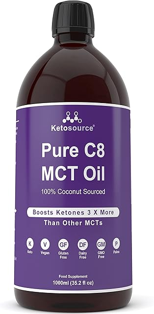 Ketosource® Pure C8 MCT Oil | Boosts Ketones 4X Versus Other MCTs | Highest 99%+ Purity | Supports Keto Nutrition & Fasting | 100% Coconut Sourced | Bulletproof Coffee | BPA-Free 1000ml Plastic Bottle