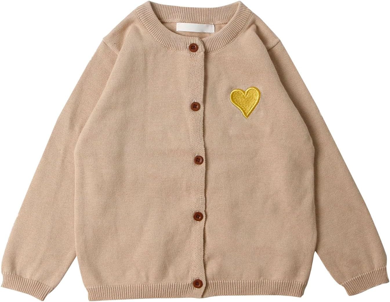 Girl's Heart Print Cardigan Toddler Knitted Crew Neck Sweater Loose Cute Outwear Fall Spring Long Sleeve Clothes Plain Tops