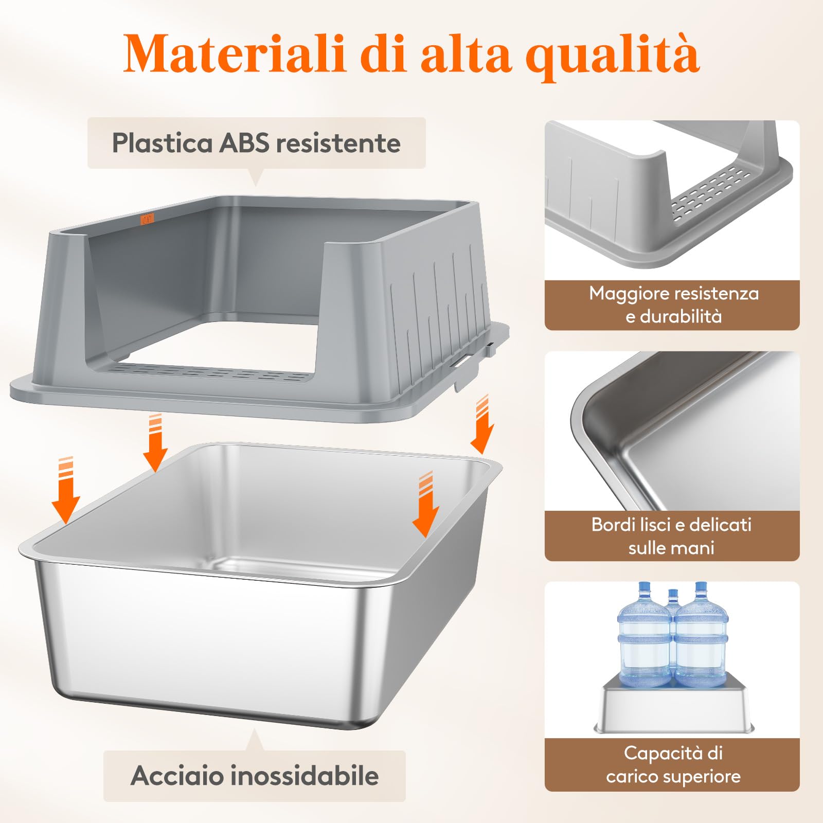 Lifewit Lettiera per Gatti in Acciaio Inox, Aperta, 60,5 x 40,7 x 17,5 cm, con Pala e Pedale, XXL, Senza Coperchio, per Gatti, per Soggiorno, Camera da Letto, Grigio