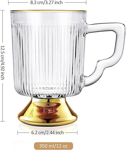 Miniatura 7 de Joeyan Tazas de café de vidrio con asa, tazas de café transparentes acanaladas vintage, tazas de café café con leche, capuchino, tazas de leche de