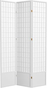 Red Lantern 7 ft. Tall Window Pane Shoji Screen - White - 3 Panels