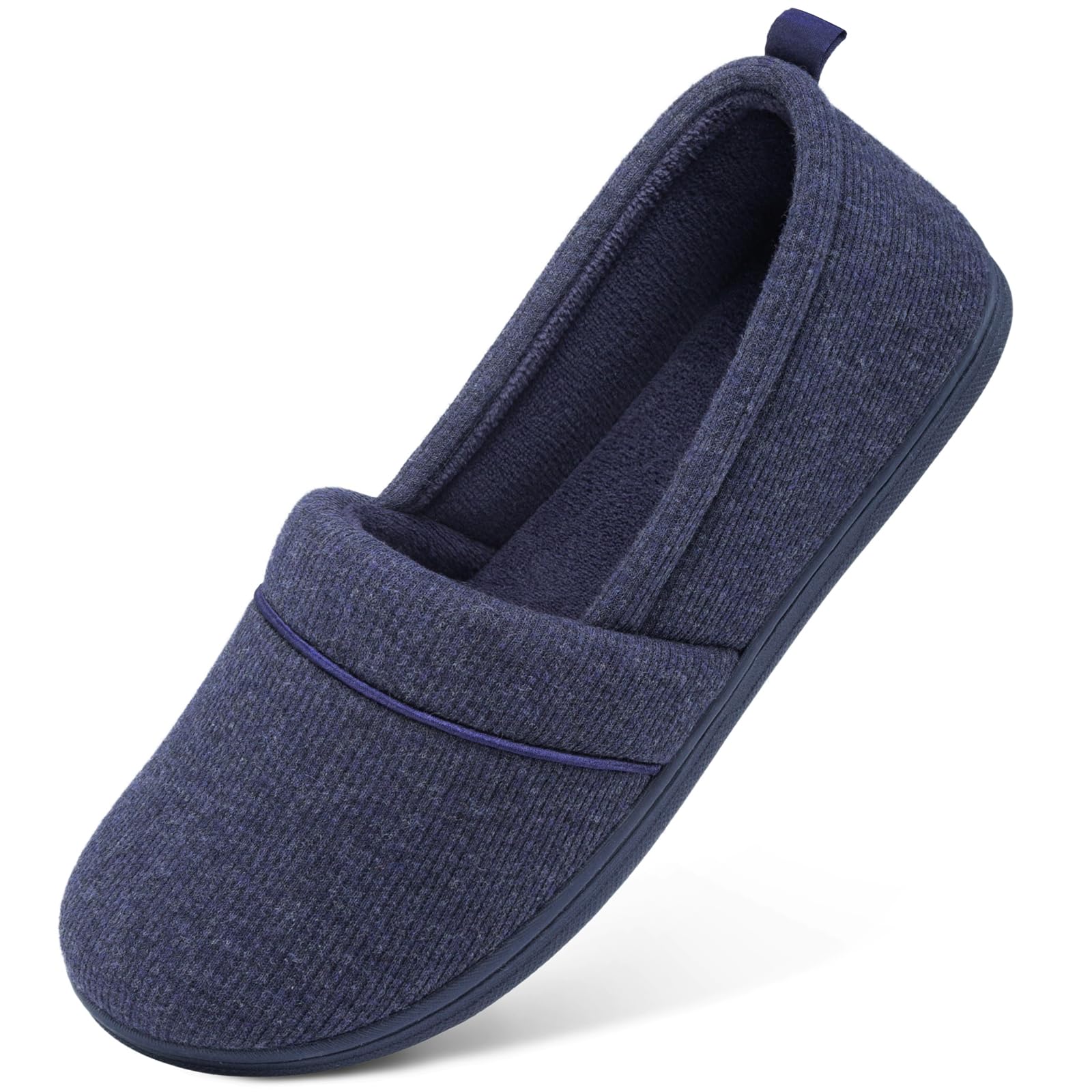 HomeTop Women's Comfort Cotton Knit Memory Foam House Shoes Lightweight Terry Cloth Loafer Slippers with Durable Rubber Sole