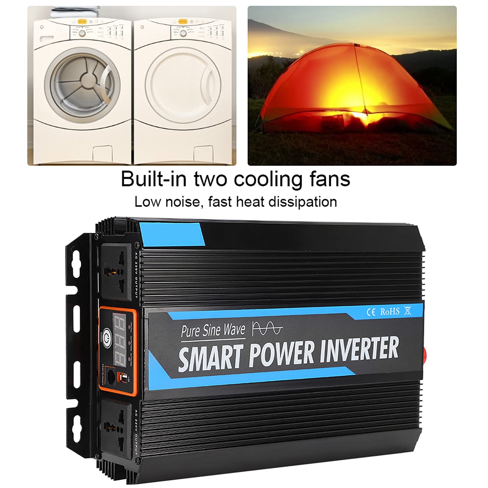 Przenośny konwerter samochodowy, przetwornica napięcia, 12 V do 220 V, 1500 W, czysty sinus falownik do samochodu