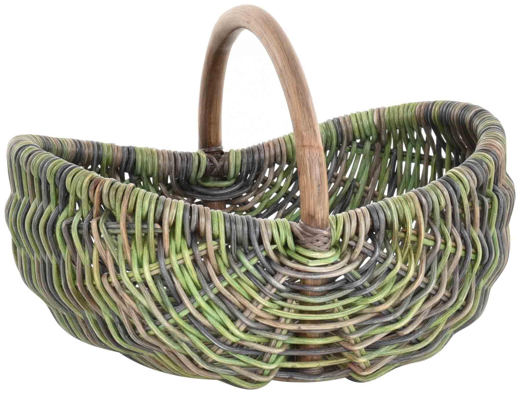 Einkaufskorb/Bügelkorb/Shopper aus echtem Rattan, Henkel- Trage-Korb leicht und stabil (Grün Blau Mix)