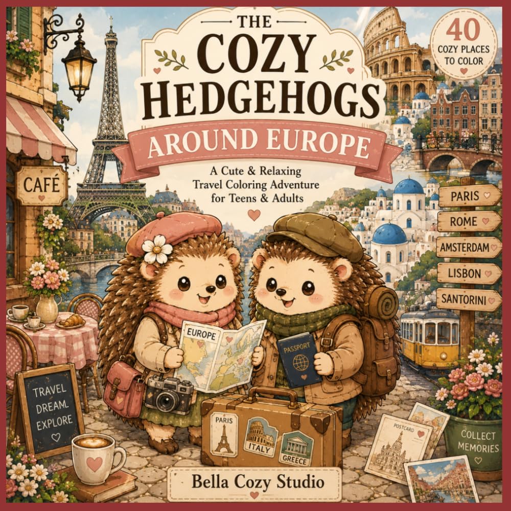 Collection: The Cozy Hedgehogs. Book: The Cozy Hedgehogs: Around Europe for all ages: A Cozy Coloring Adventure Through Europe's Most Charming Places