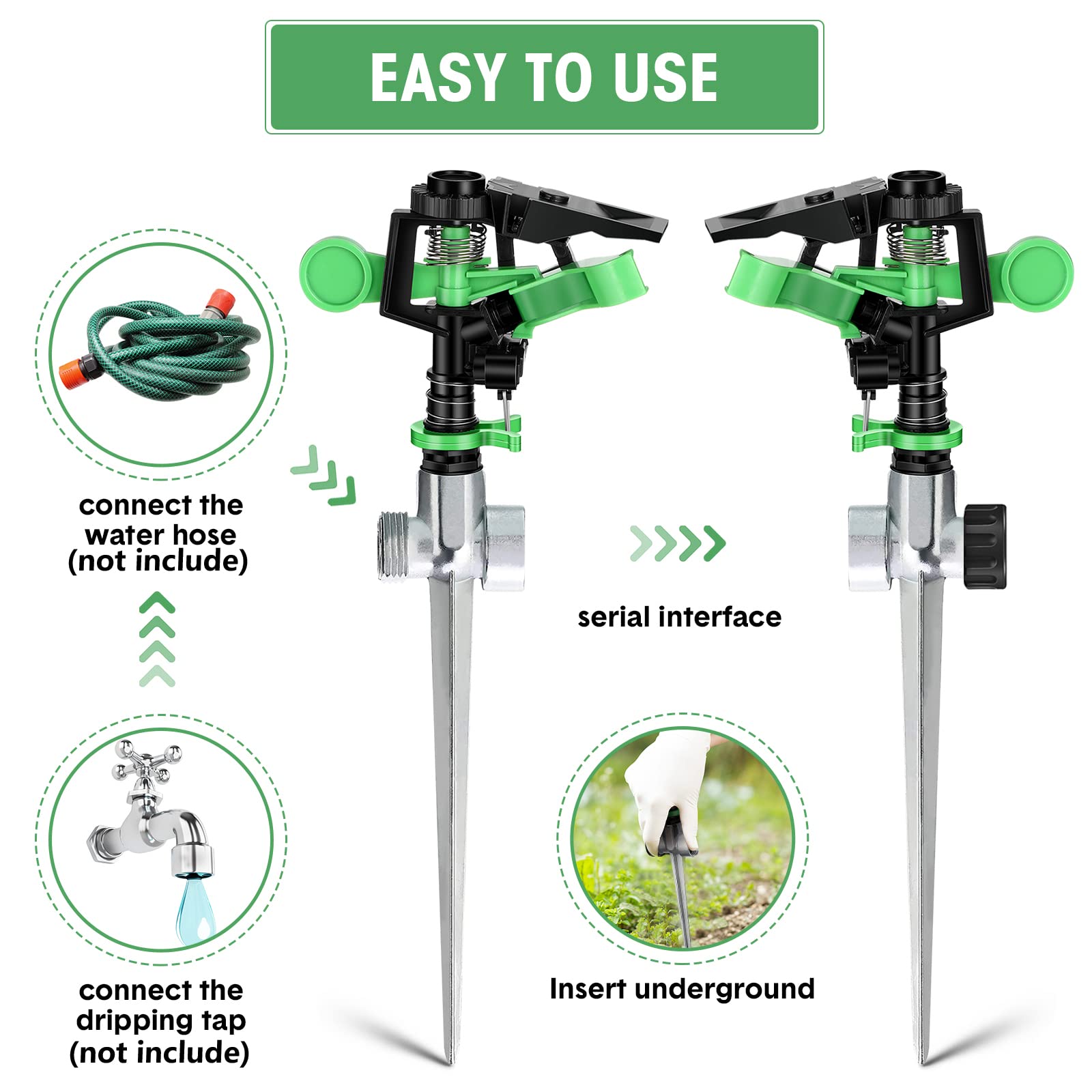 Irrigatori per giardino da cortile, irrigatore rotante automatico a 360 gradi con anello di arresto dell'acqua, irrigatori pulsanti rotanti regolabili per sistema di irrigazione erba terreno (24)
