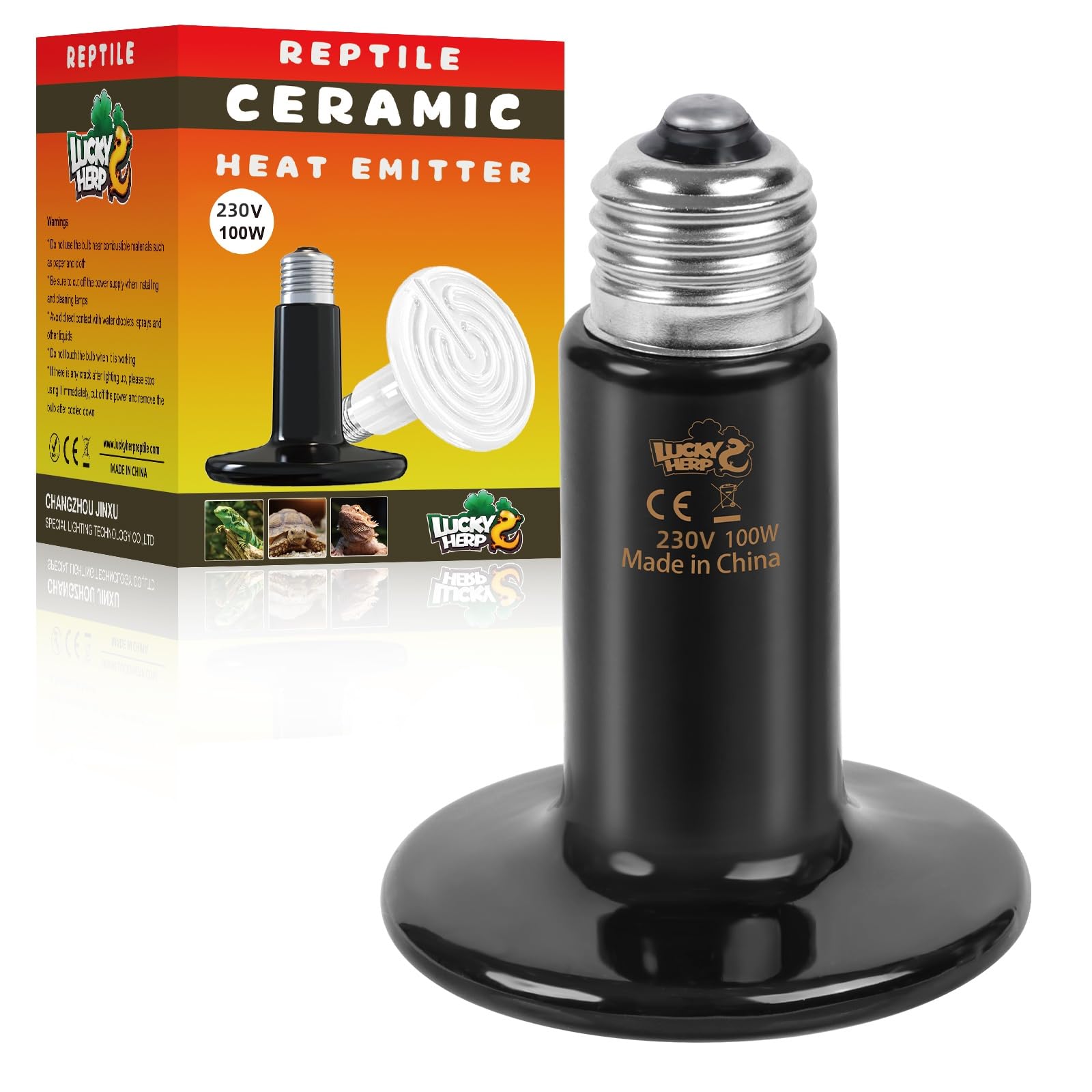 LUCKY HERP Terrarium - Lámpara de calor para reptiles, tortugas, cerámica, 100 W, E27, lámpara de calor de cerámica, para animales, gallinas, tortugas, gamuzas barbudas, perros, lagartos, serpientes