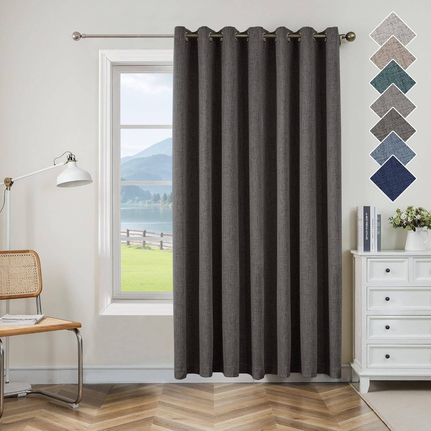 CUCRAF Fashion Full Blackout Curtain Top Ring Thermal Insulated Linen Look Blackout Curtains Summer Sun Blocking Window Curtain for Living Room