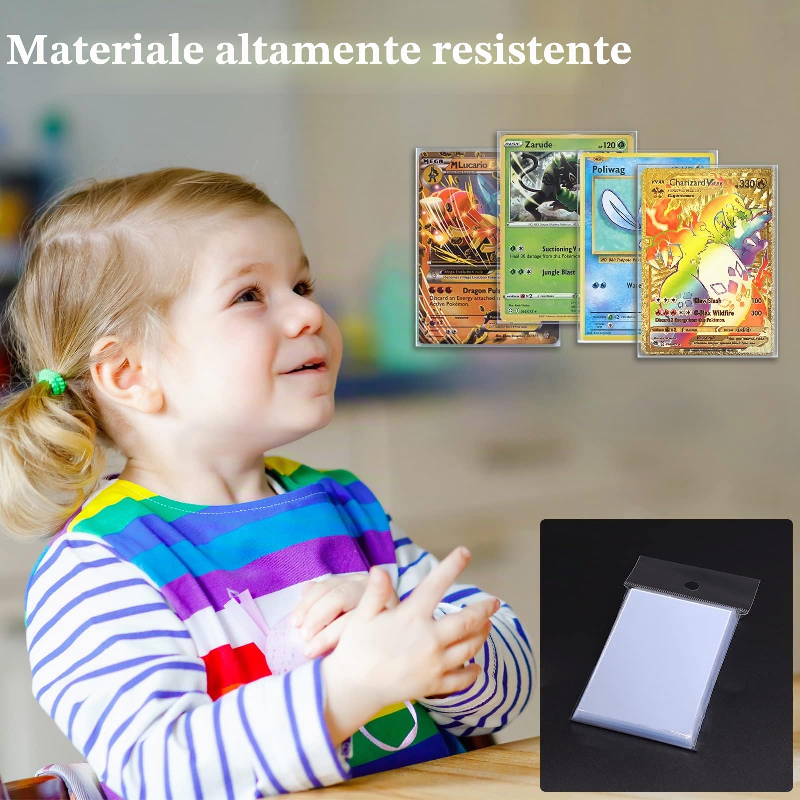 Bustine Carte Protettive Pokemon, 100 Card Sleeves per Giochi di Carte Collezionabili, 67 x 92 mm, Non Sigillato